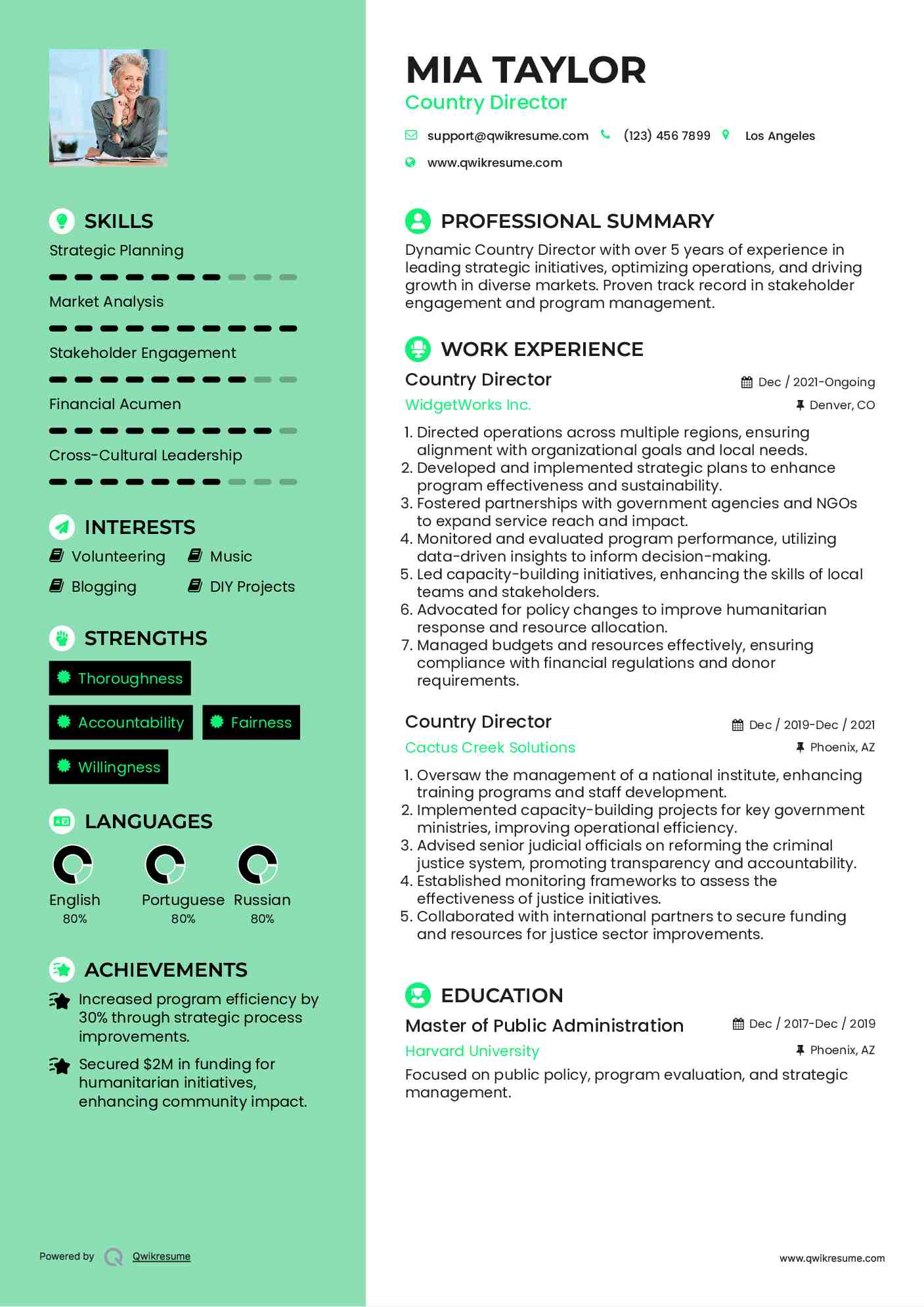 Country Director Resume Example