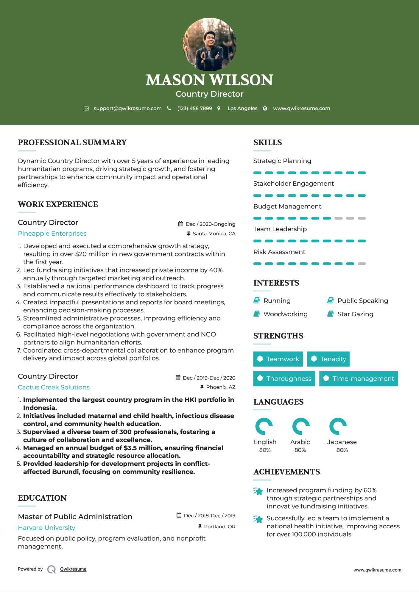 Country Director Resume Example