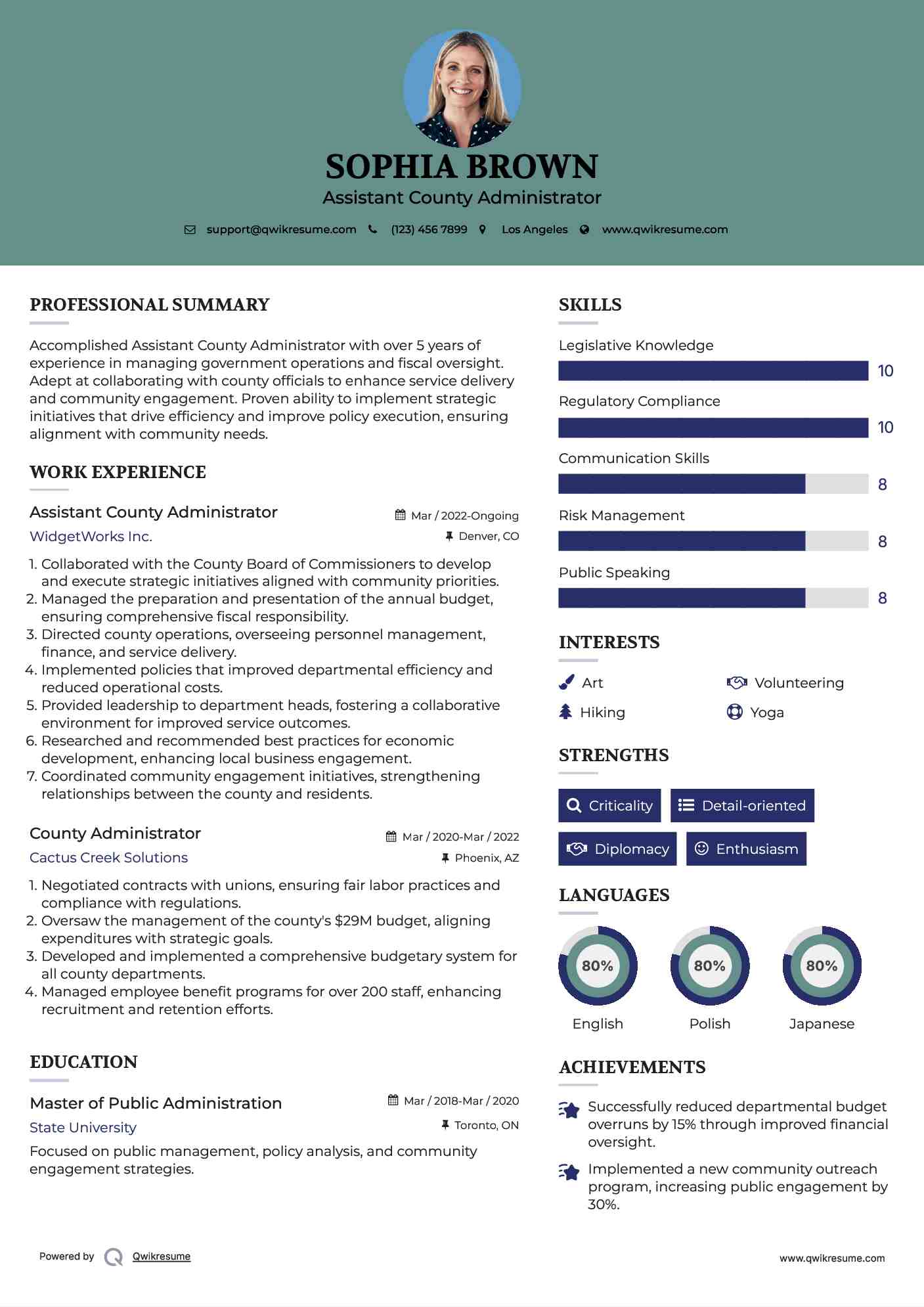 Assistant County Administrator Resume Format