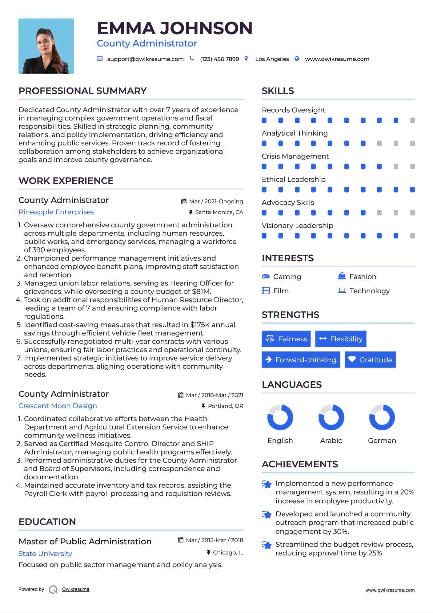 County Administrator Resume Template
