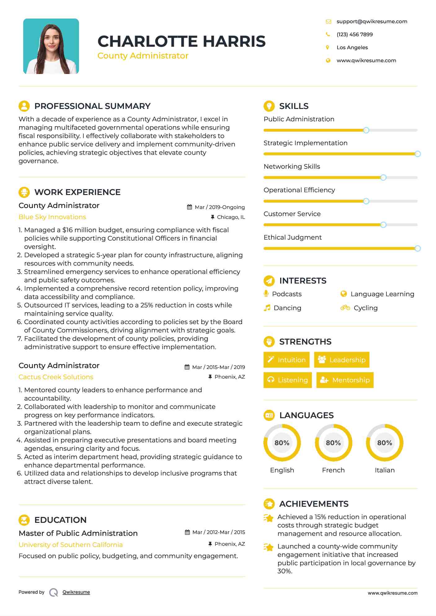 County Administrator Resume Format
