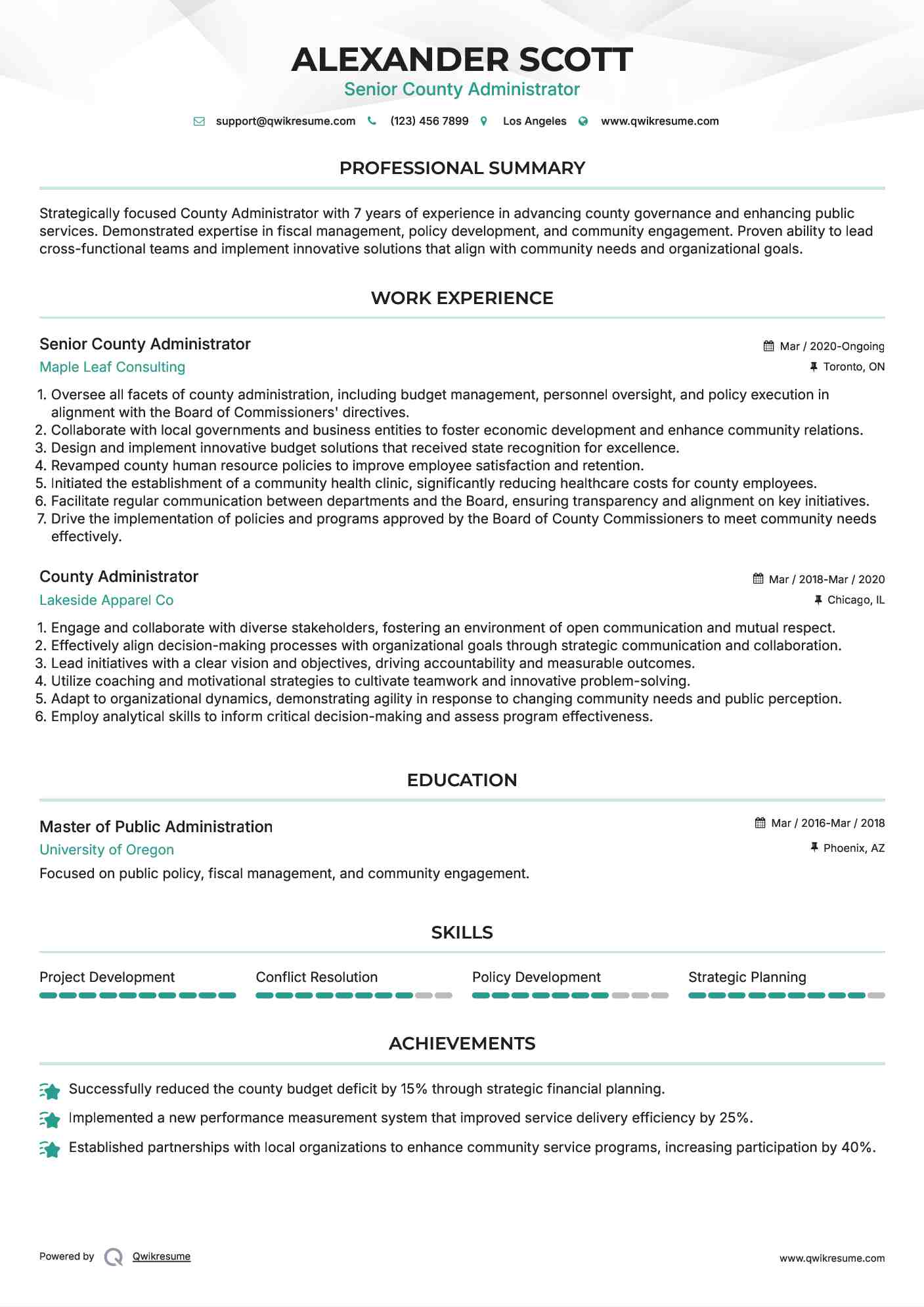 Senior County Administrator Resume Format