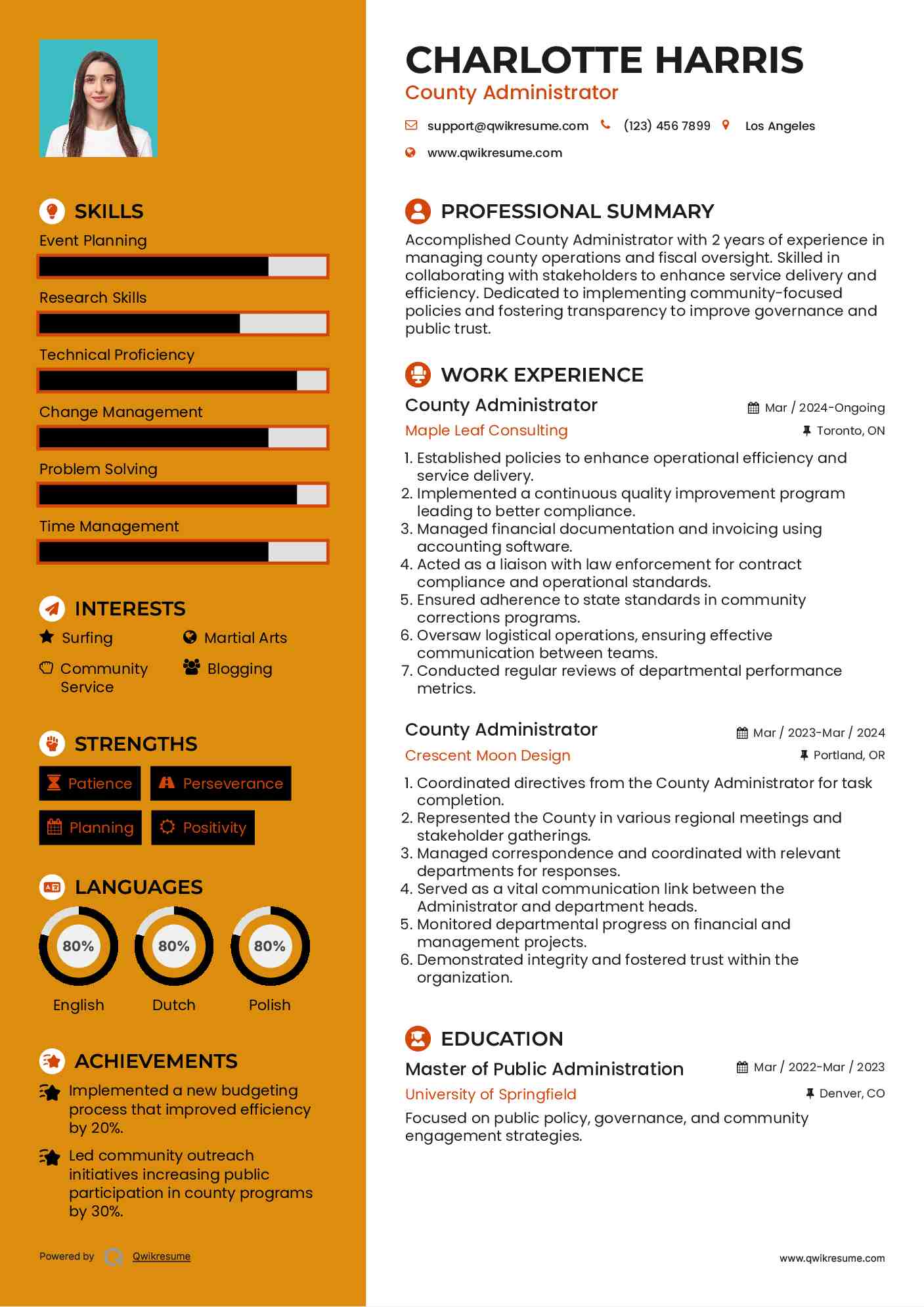 County Administrator Resume Example
