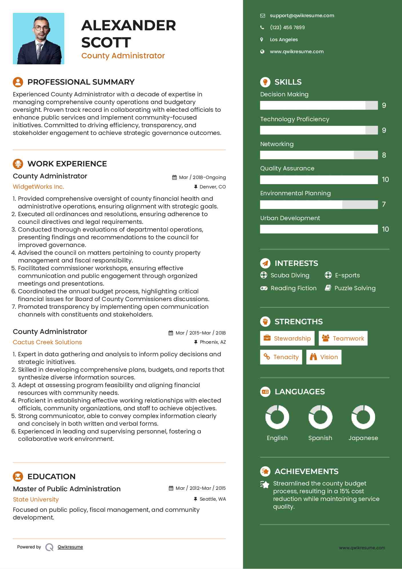 County Administrator Resume Format