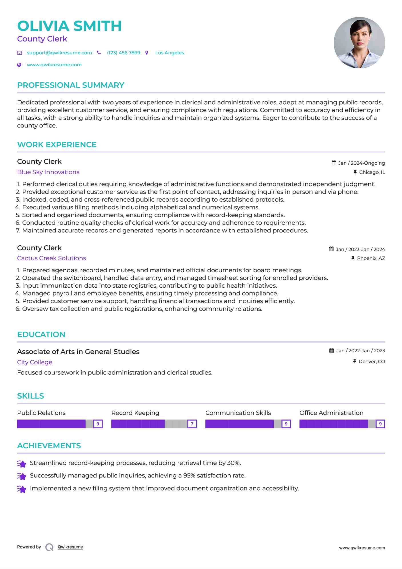 County Clerk Resume Format