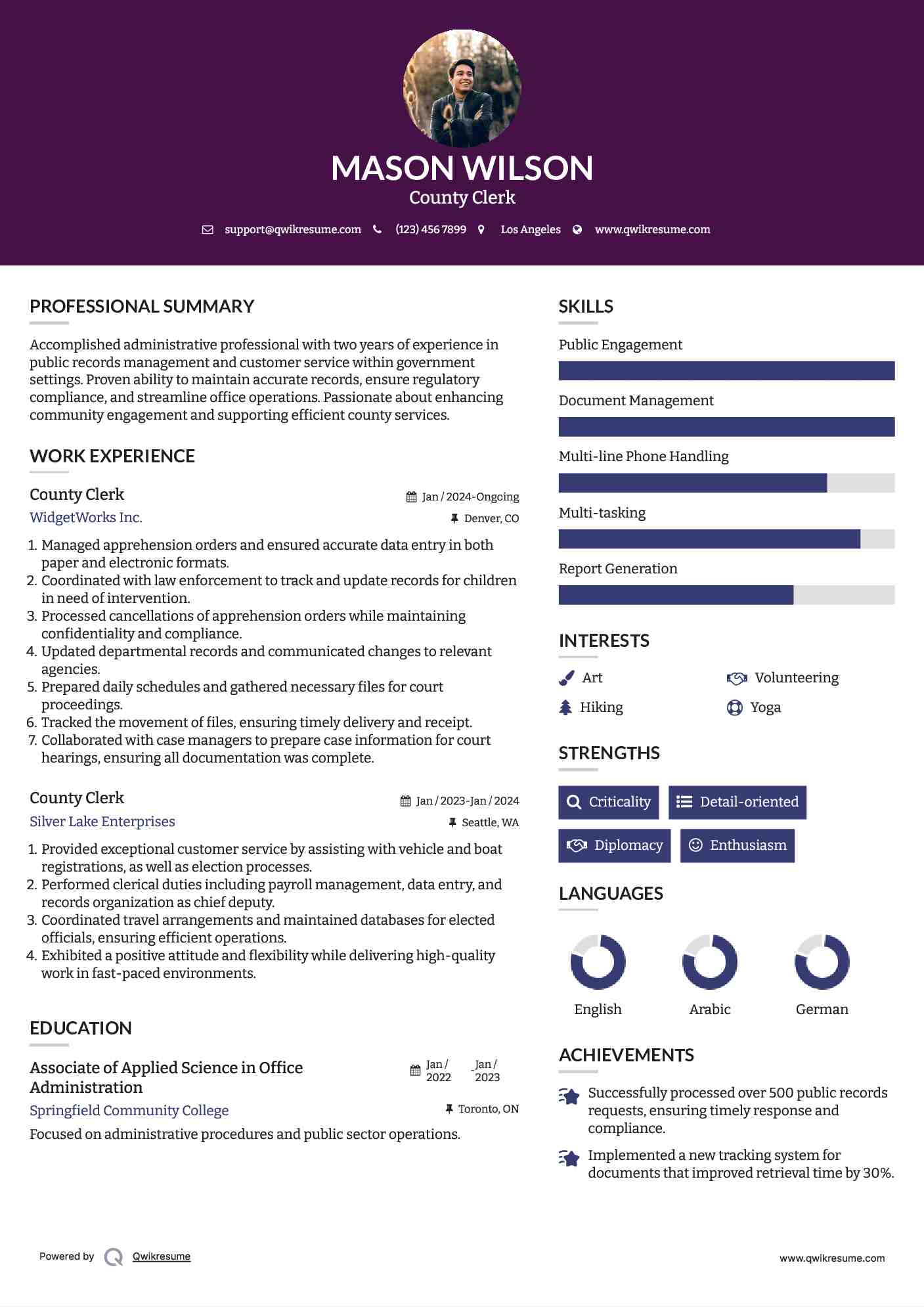 County Clerk Resume Samples QwikResume
