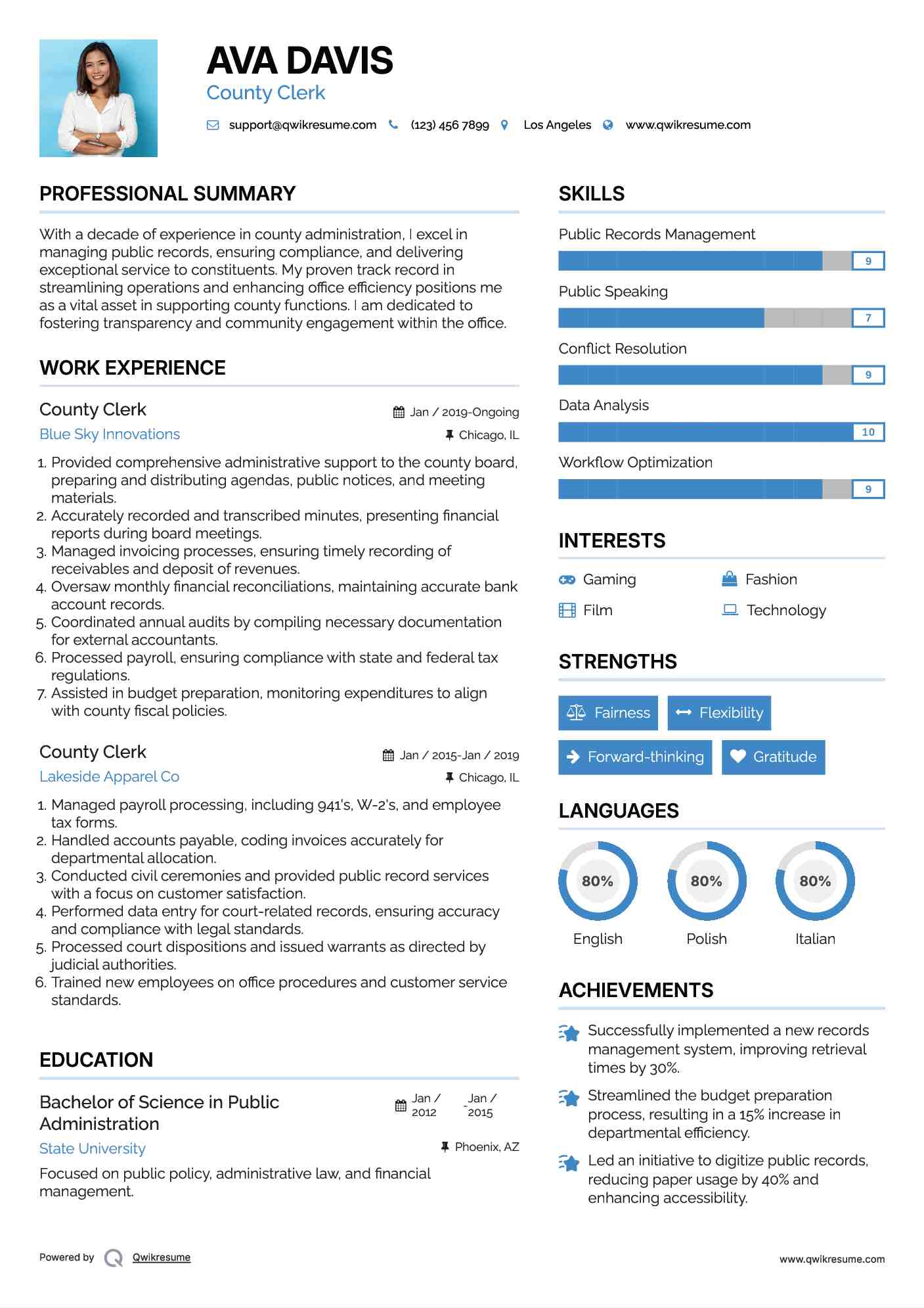 County Clerk Resume Template