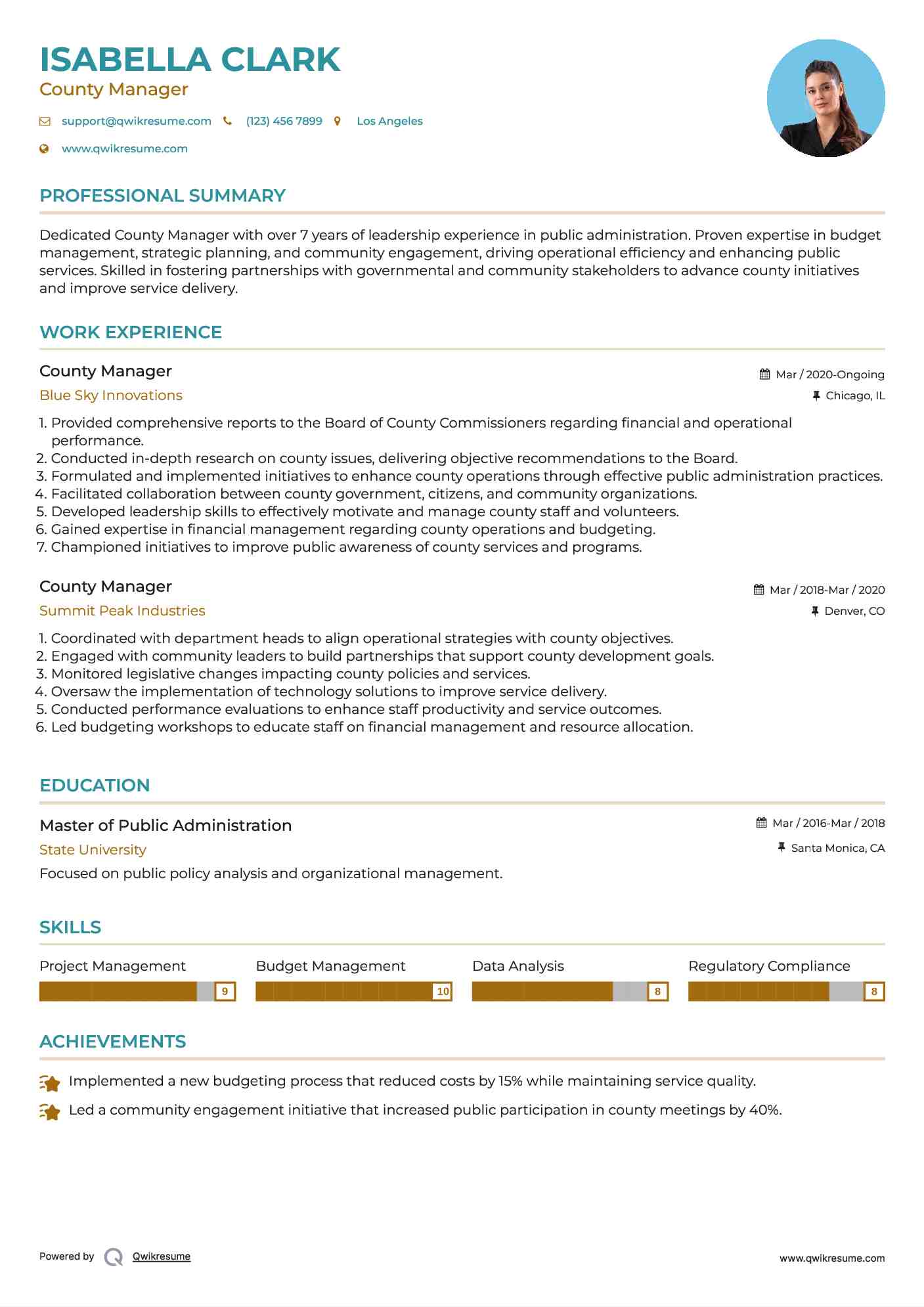 County Manager Resume Format