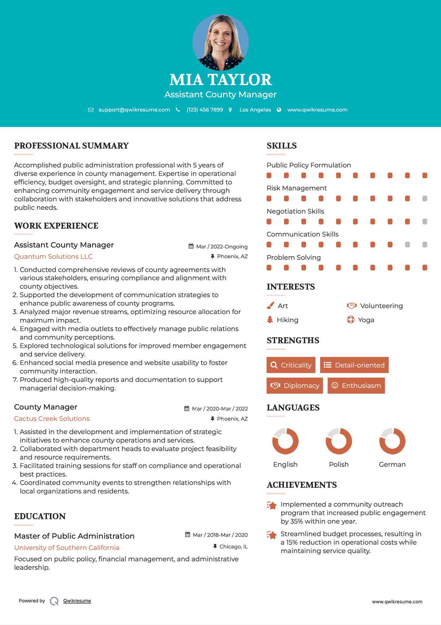 Assistant County Manager Resume Template