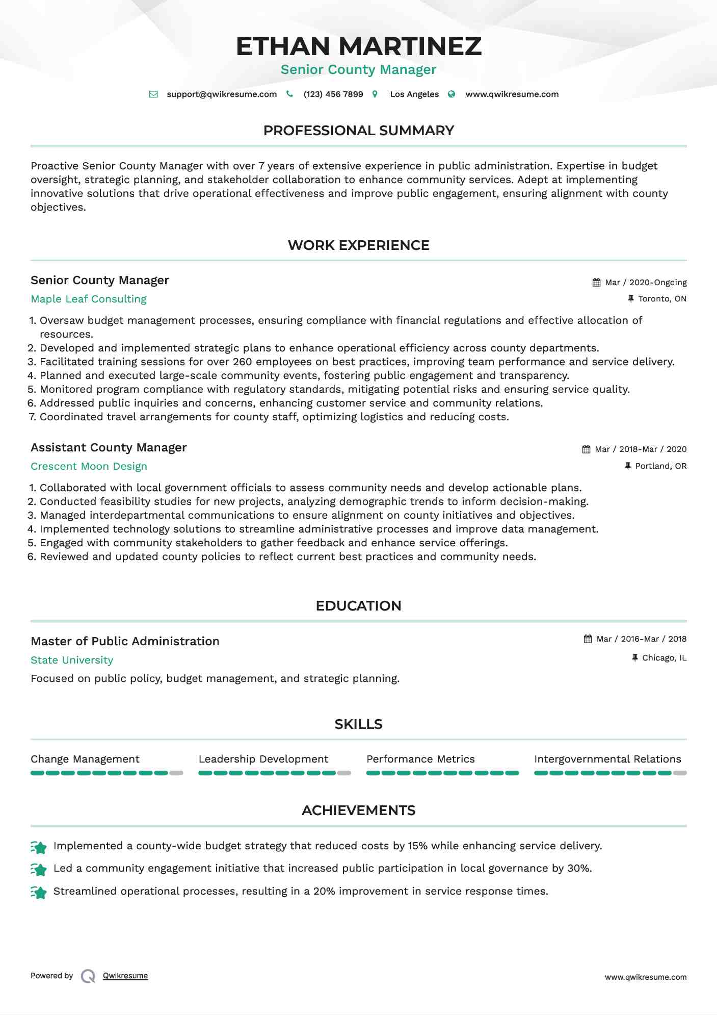 Senior County Manager Resume Template