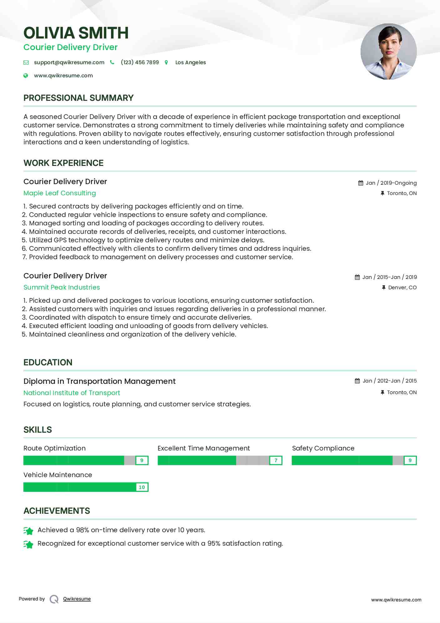Courier Delivery Driver Resume Template