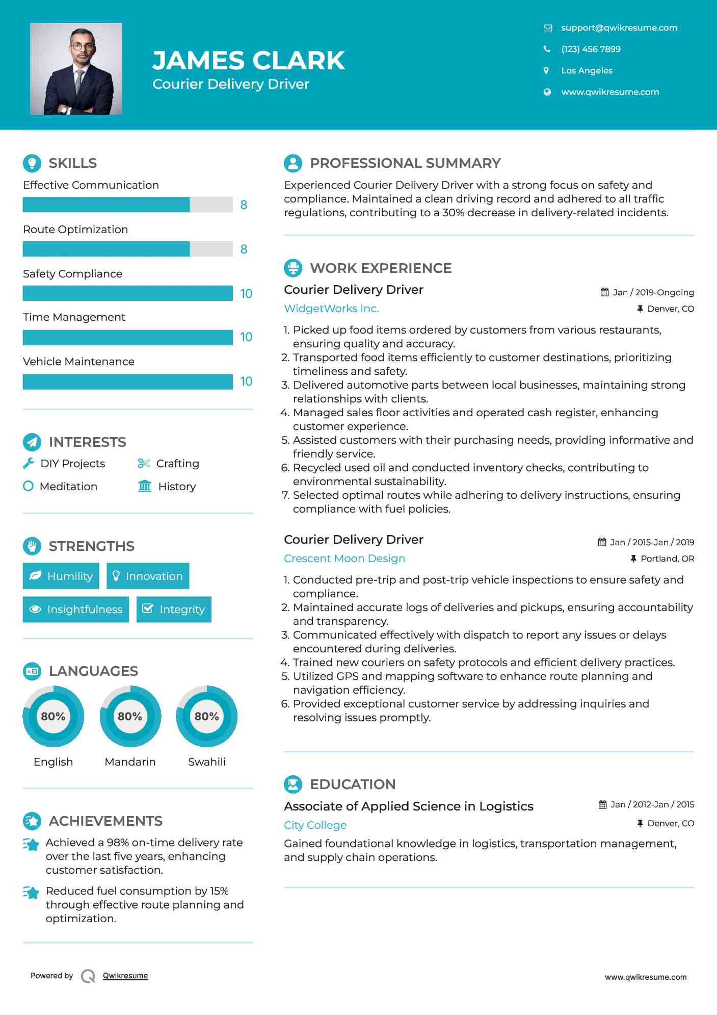 Courier Delivery Driver Resume Example