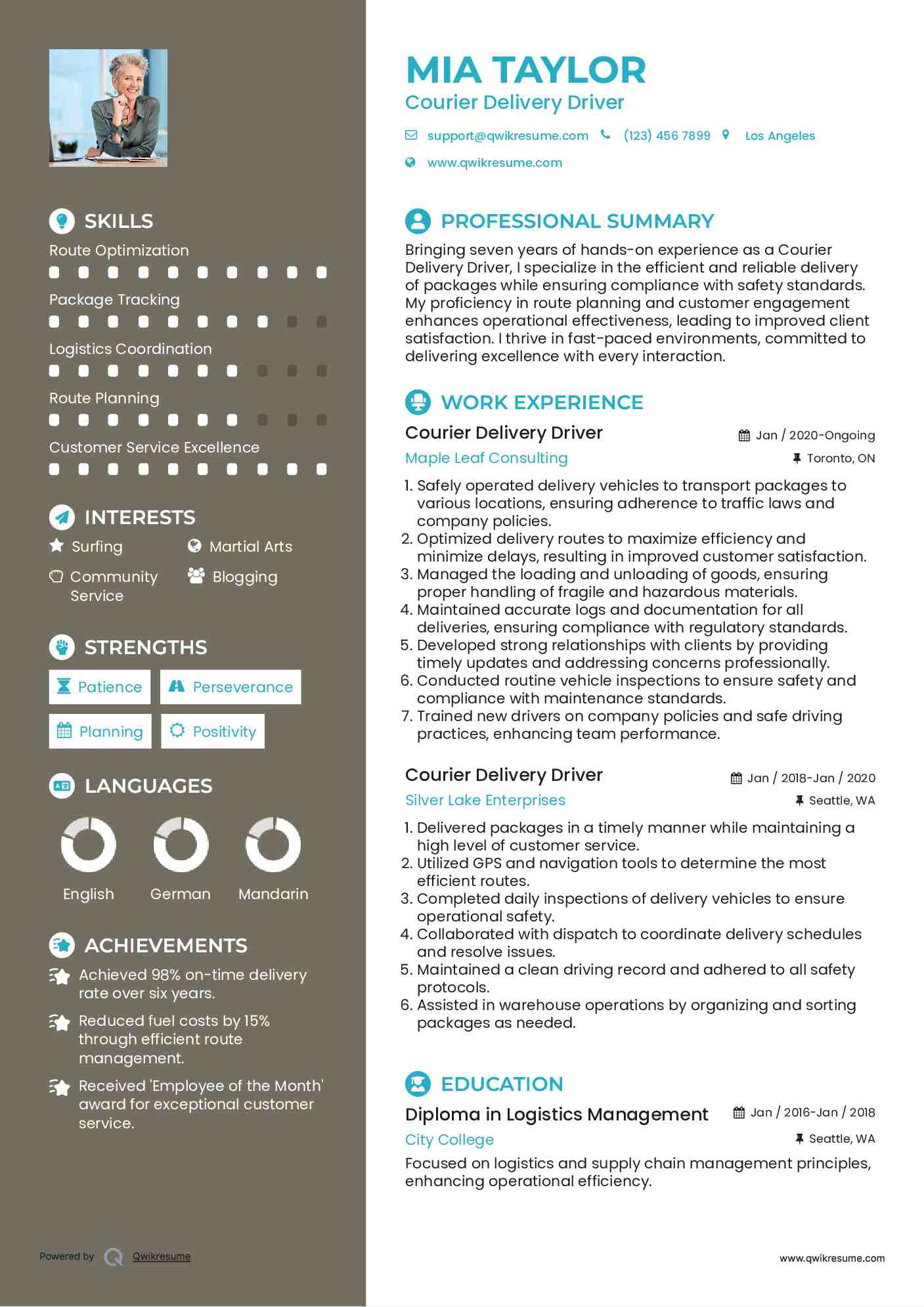 Courier Delivery Driver Resume Format