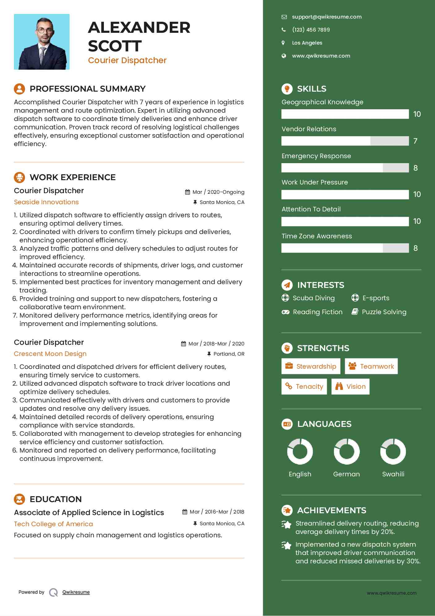 Courier Dispatcher Resume Sample