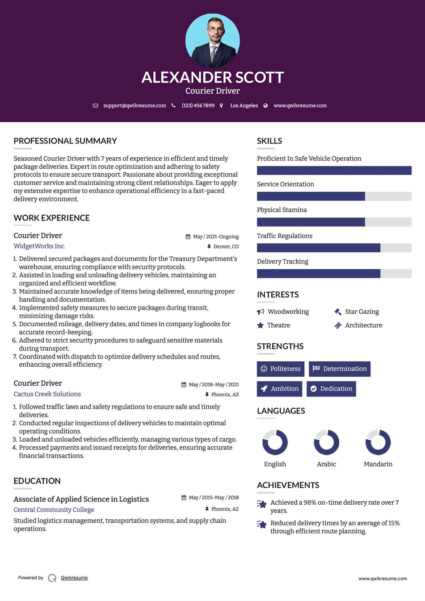 Courier Driver Resume Sample