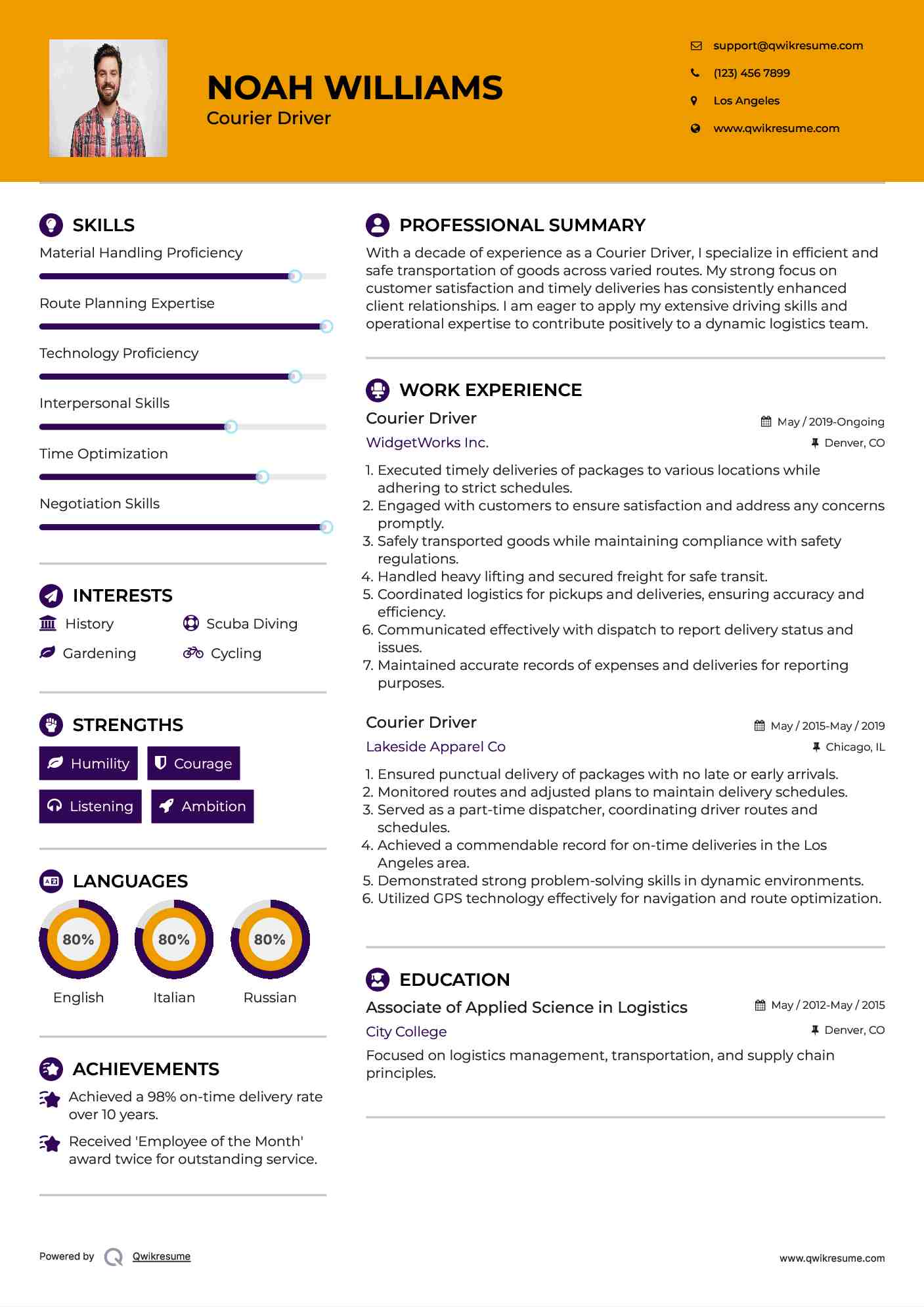 Courier Driver Resume Model