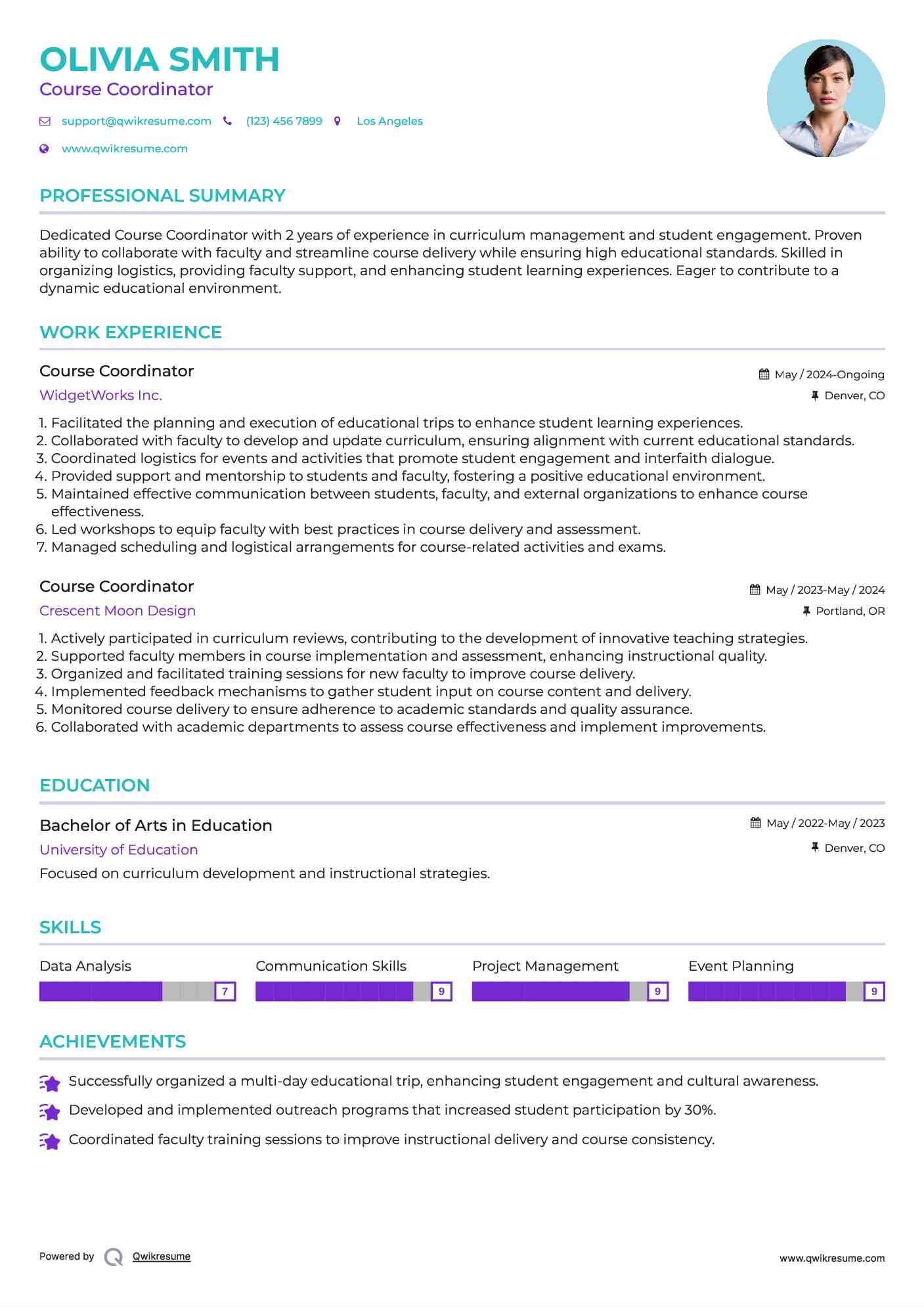 Course Coordinator Resume Model