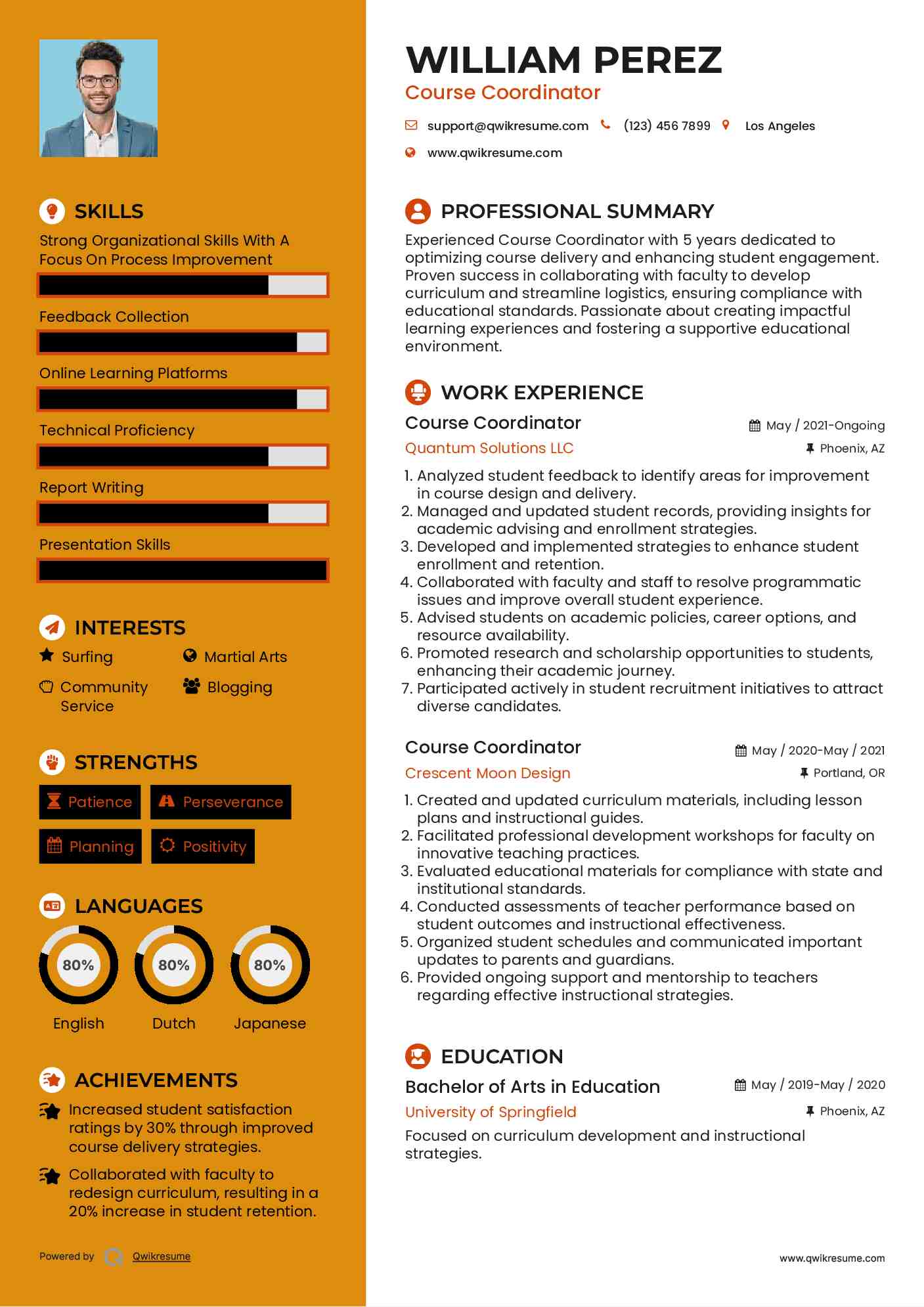 Course Coordinator Resume Template