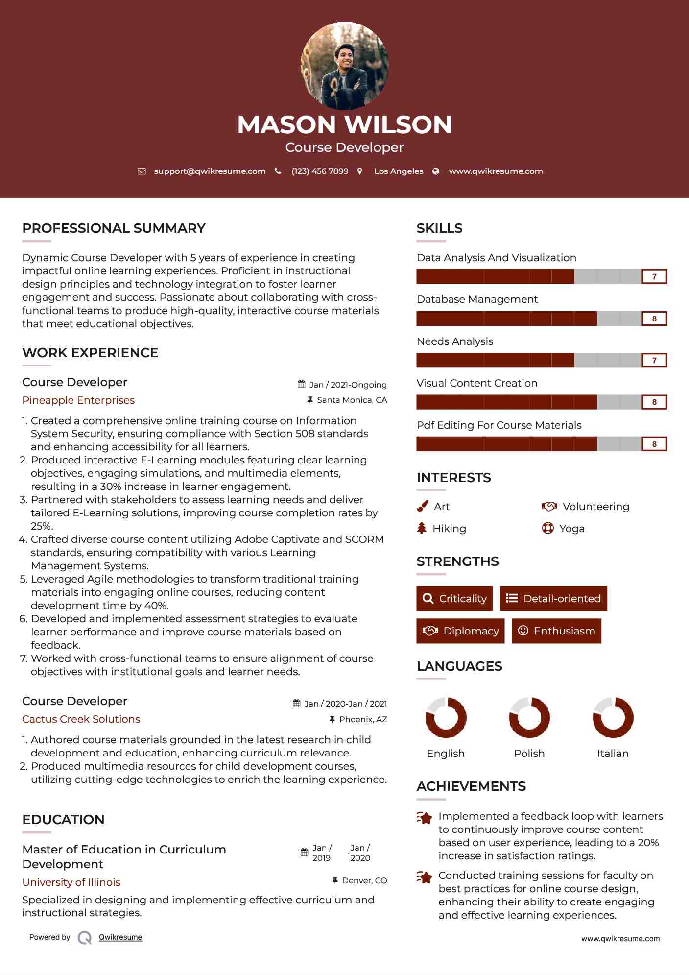 Course Developer Resume Example
