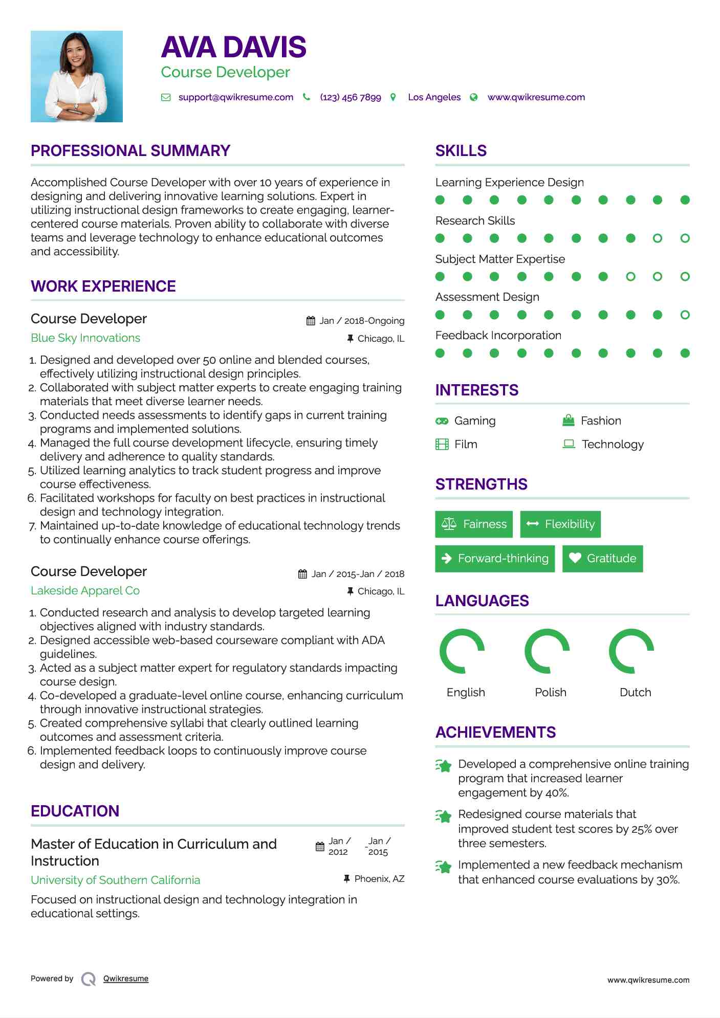 Course Developer Resume Format