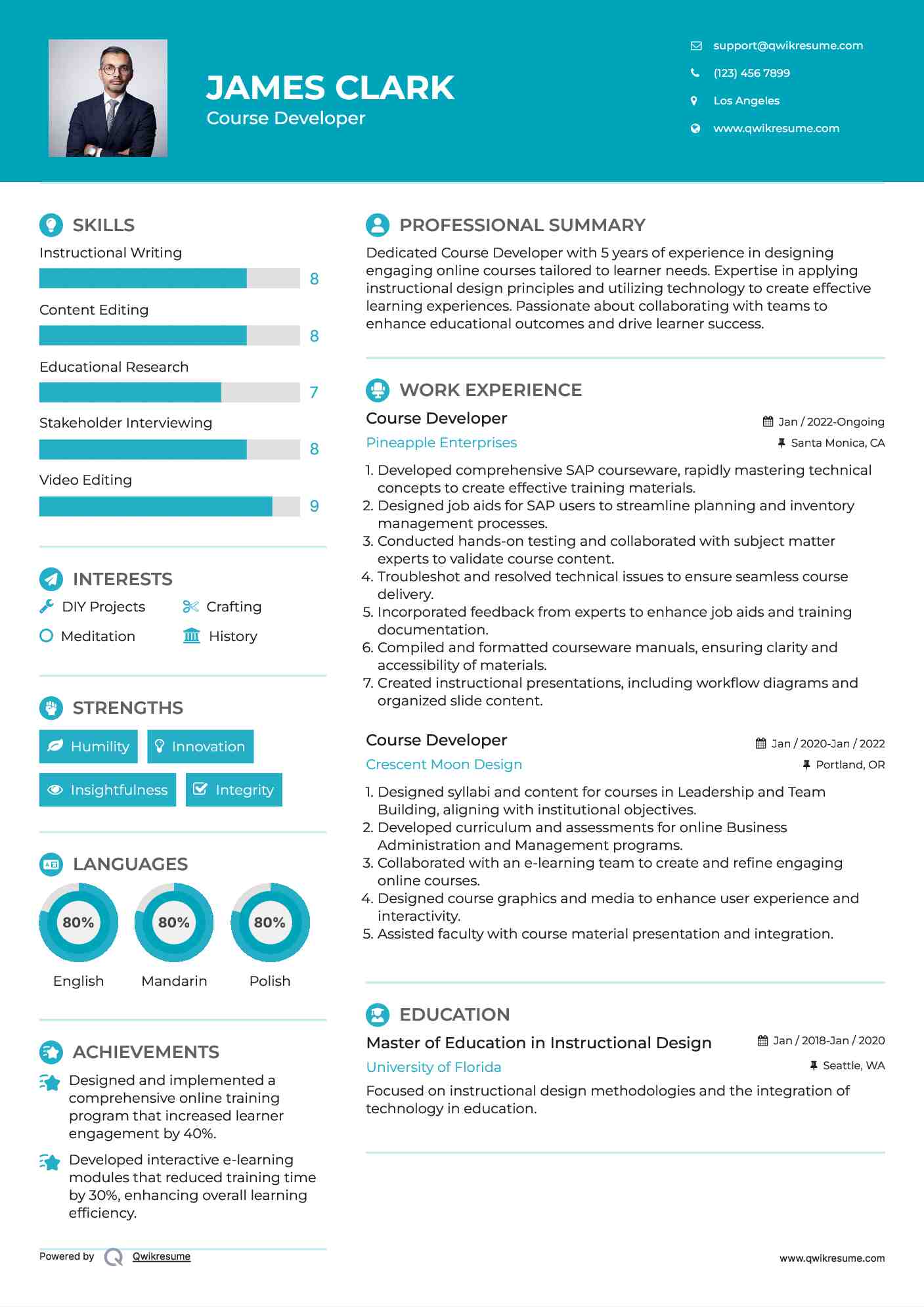 Course Developer Resume Example