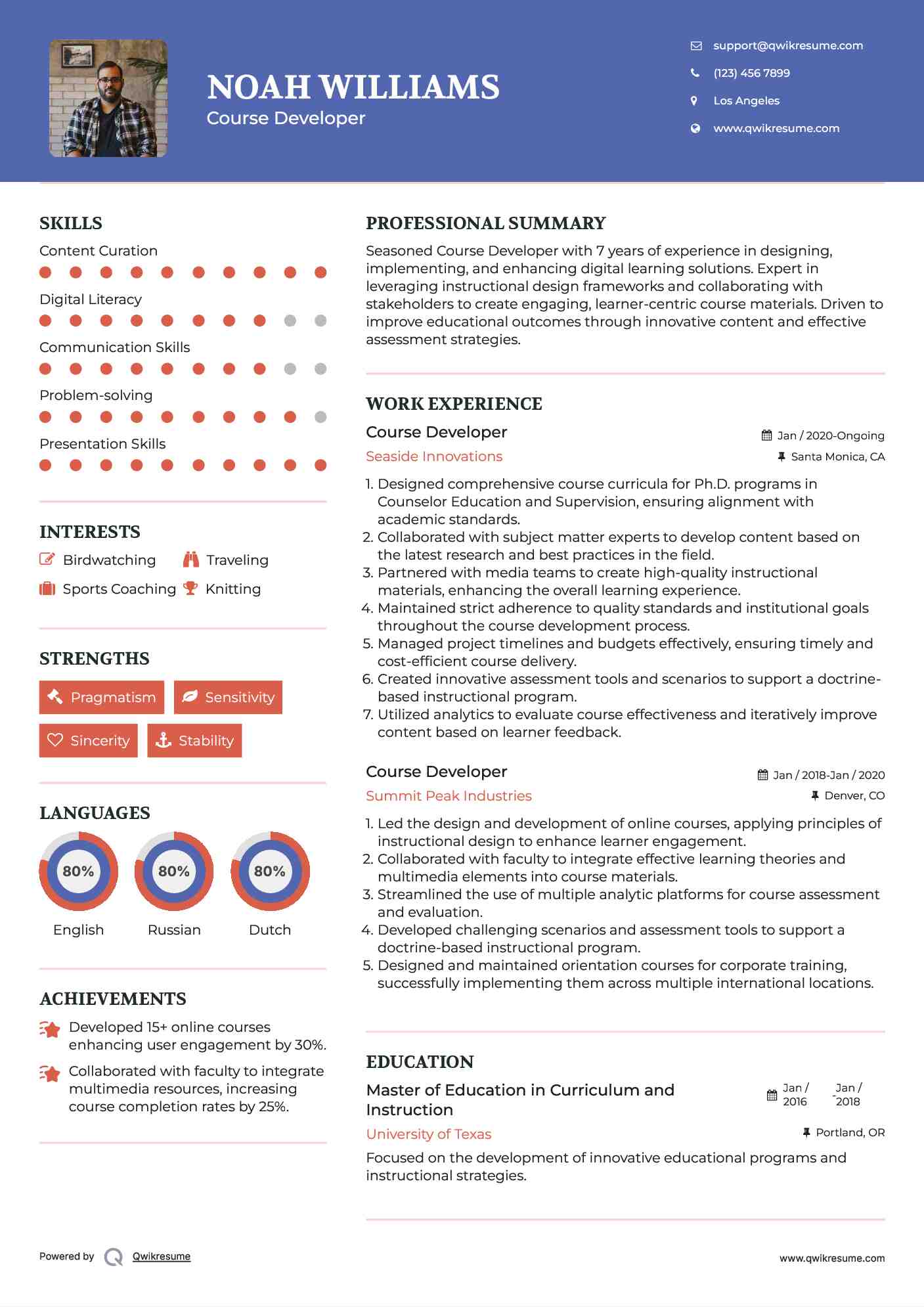 Course Developer Resume Model