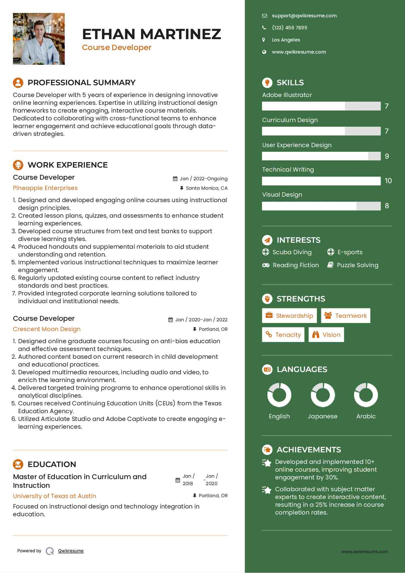 Course Developer Resume Template