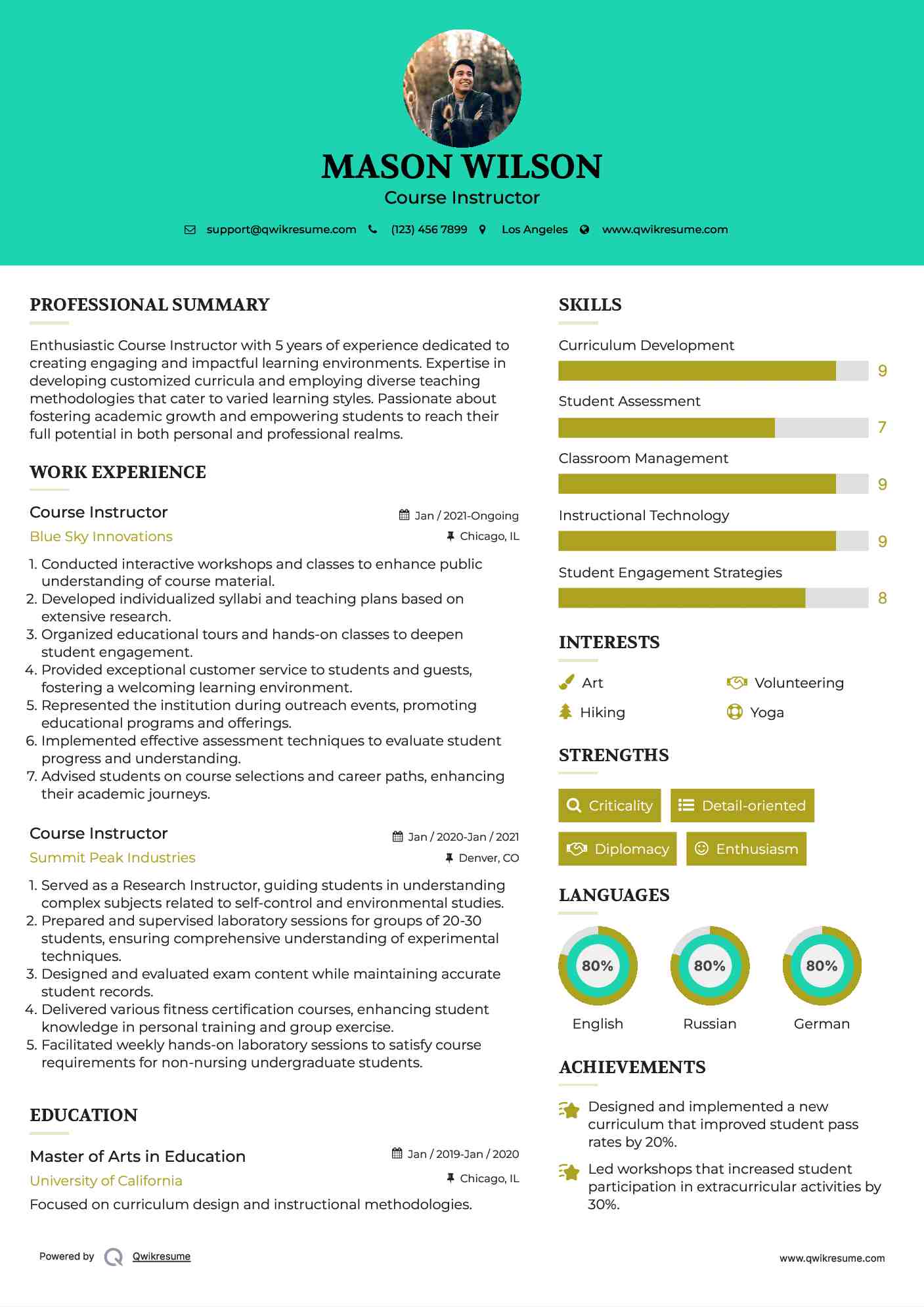 Course Instructor Resume Example