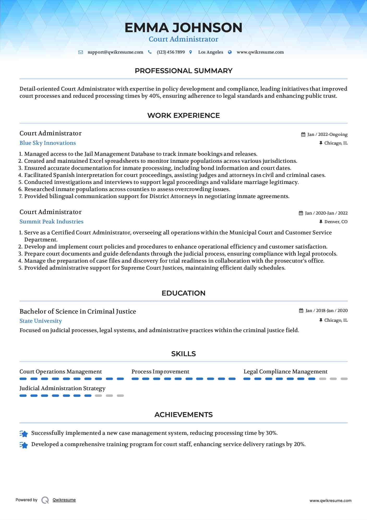 Court Administrator Resume Template