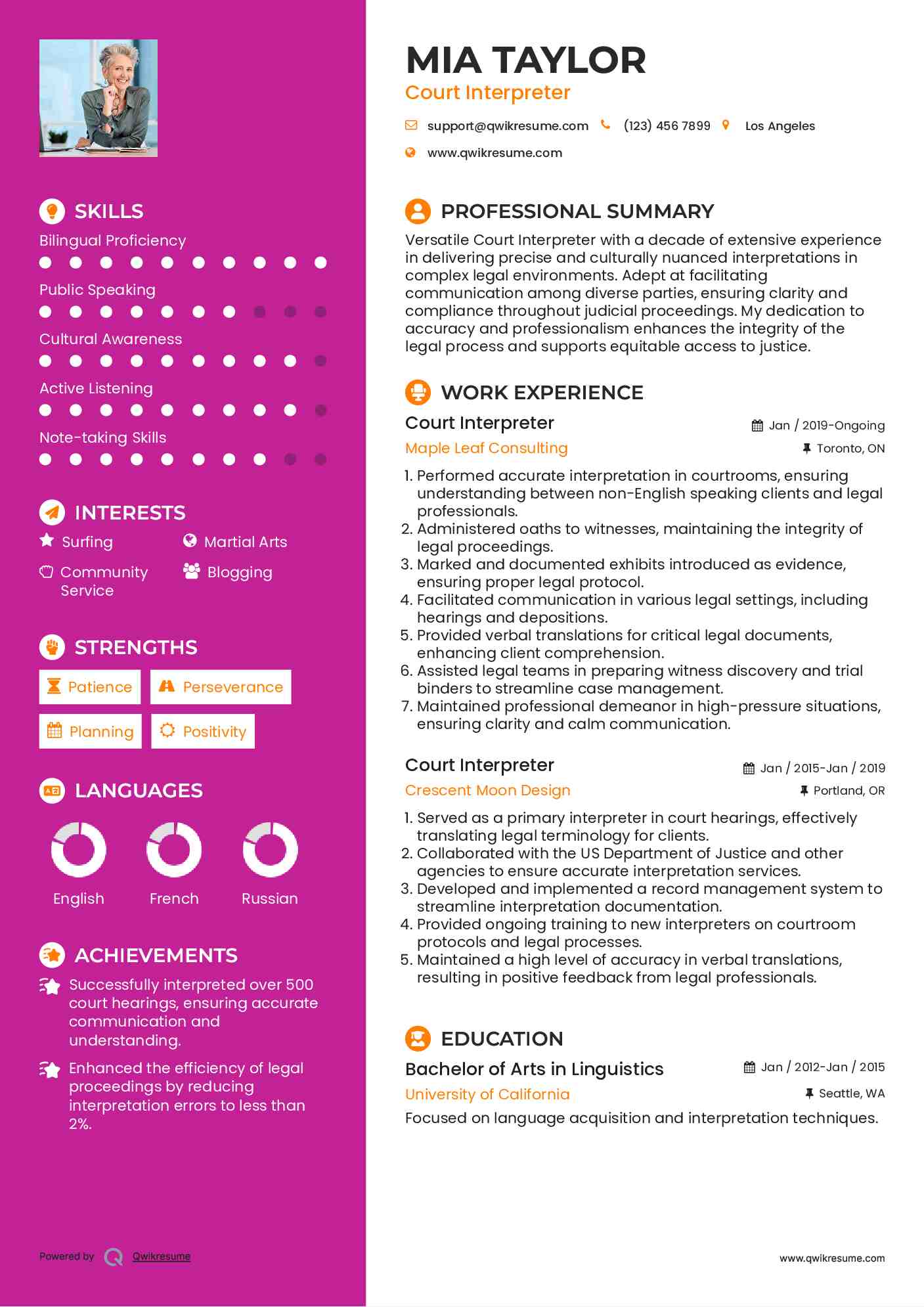 Court Interpreter Resume Model