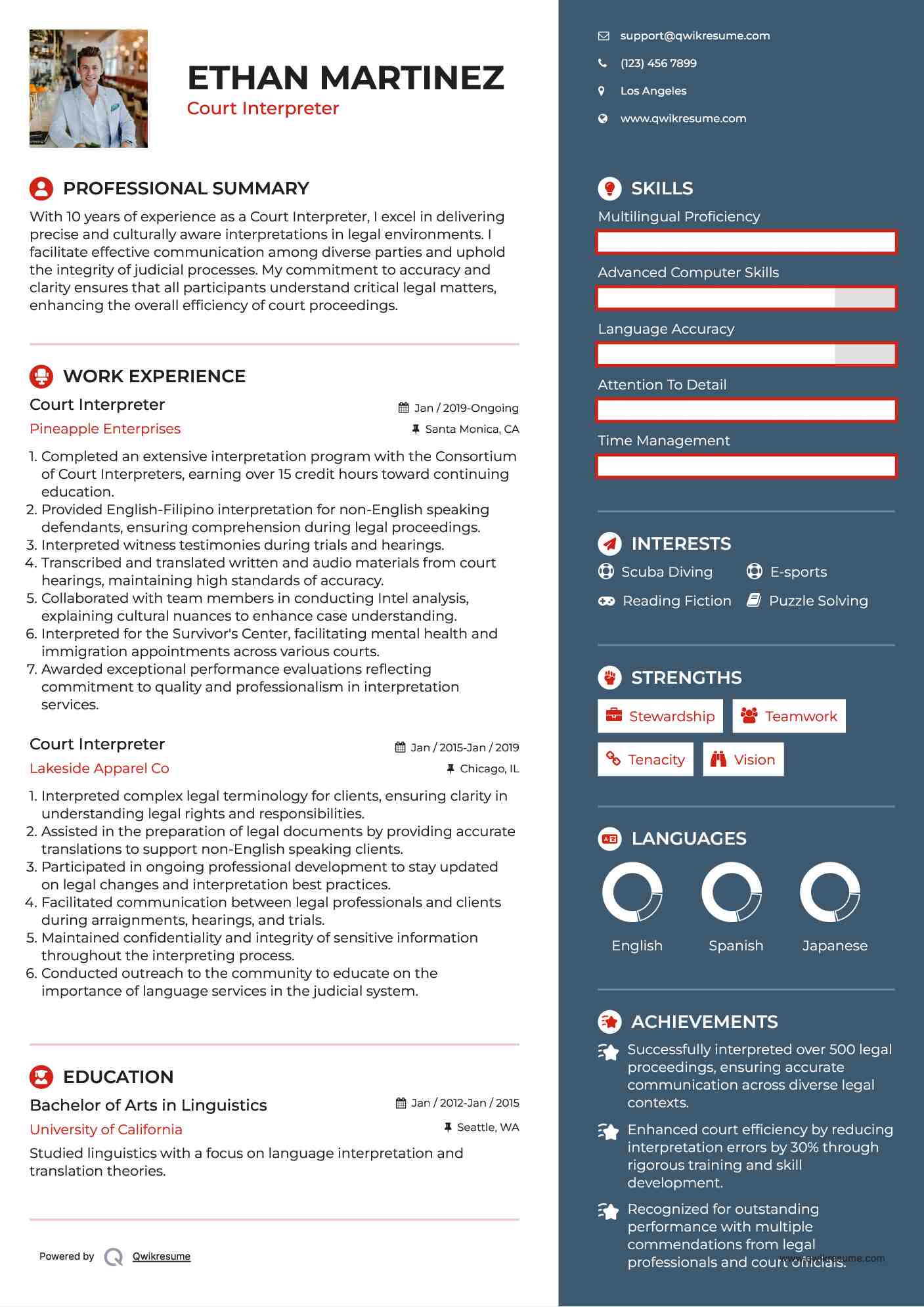 Court Interpreter Resume Format