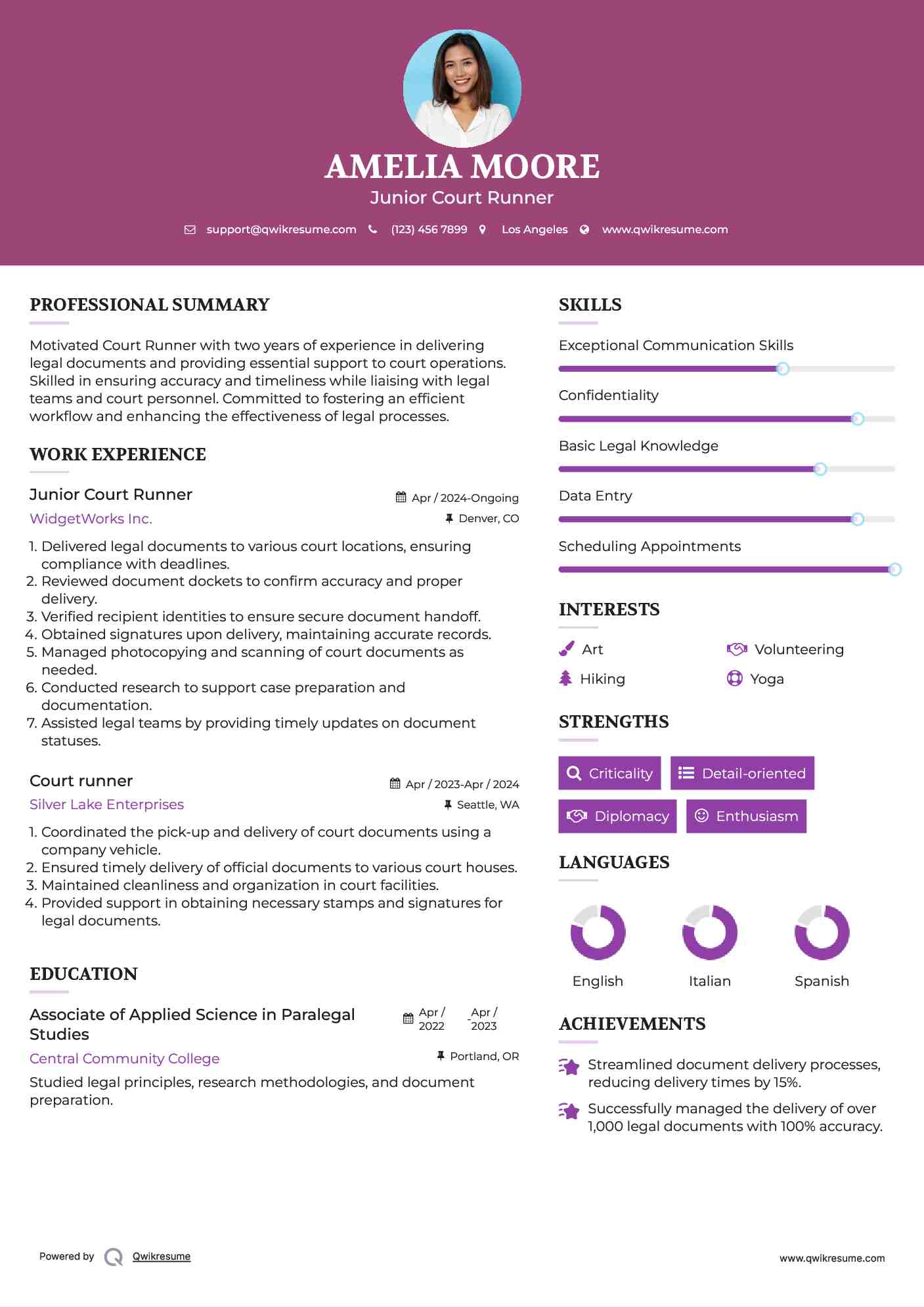 Junior Court Runner Resume Model