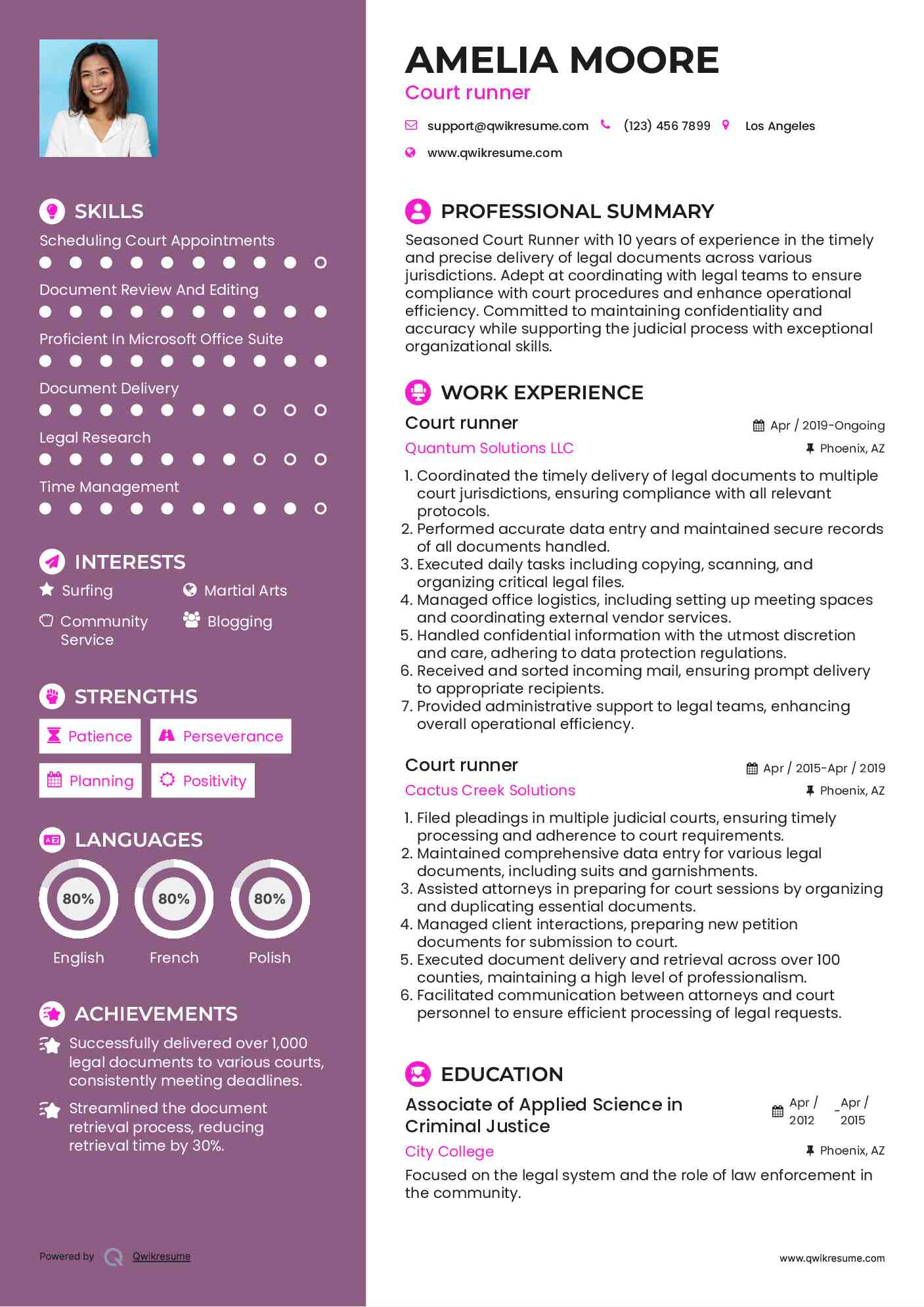 Court runner Resume Template