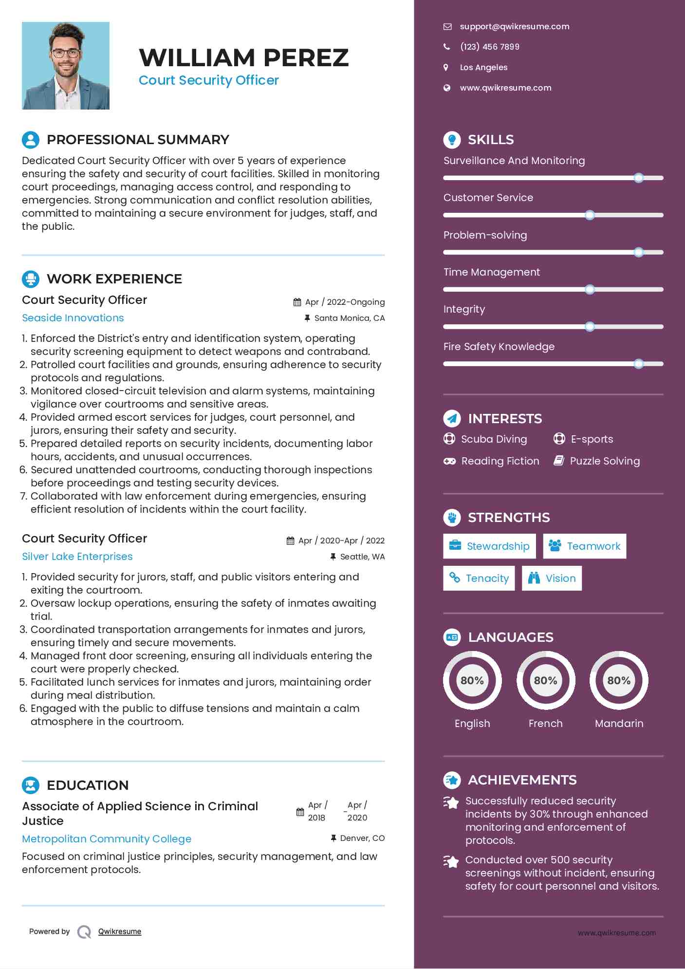 Court Security Officer Resume Template