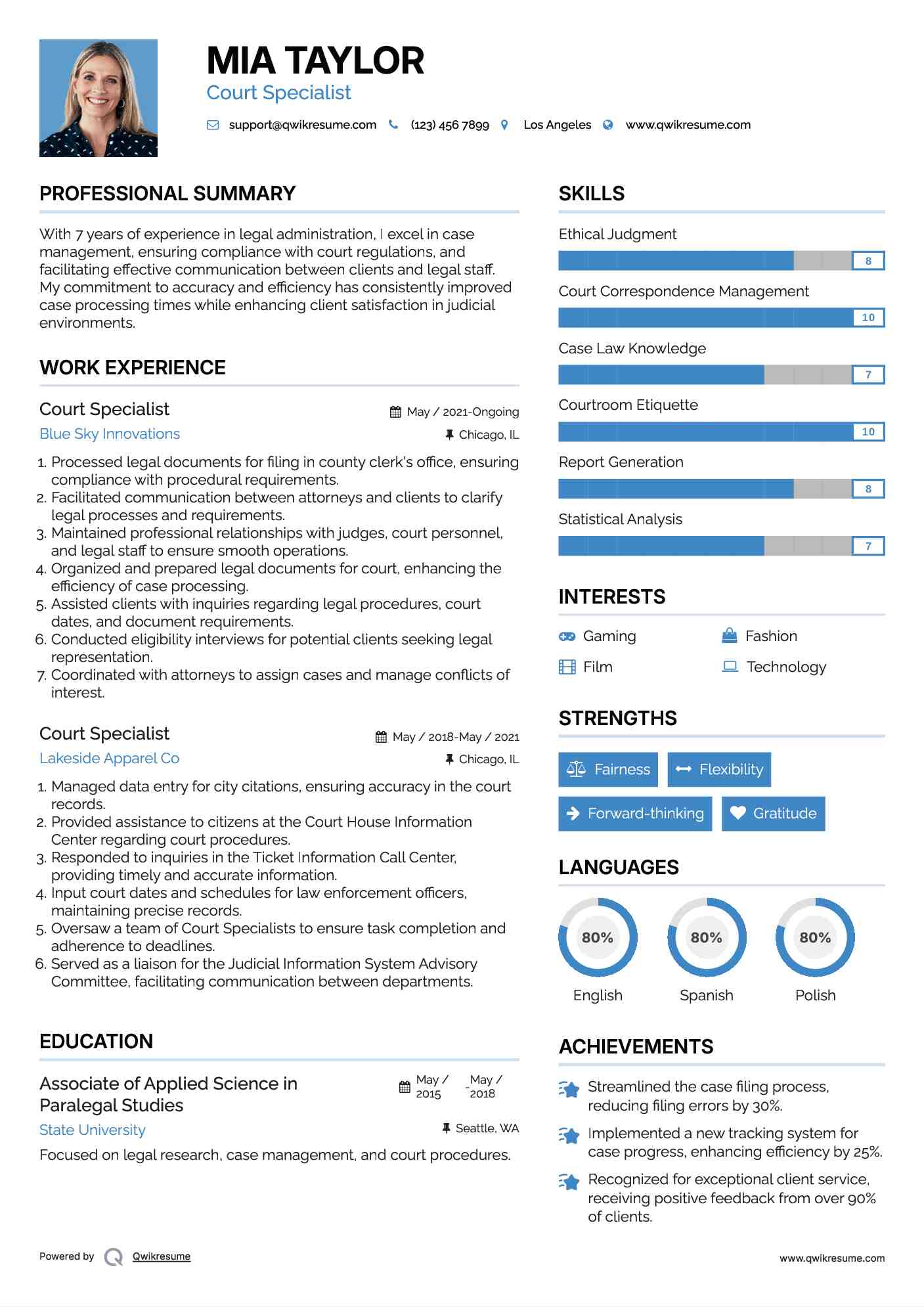 Court Specialist Resume Model