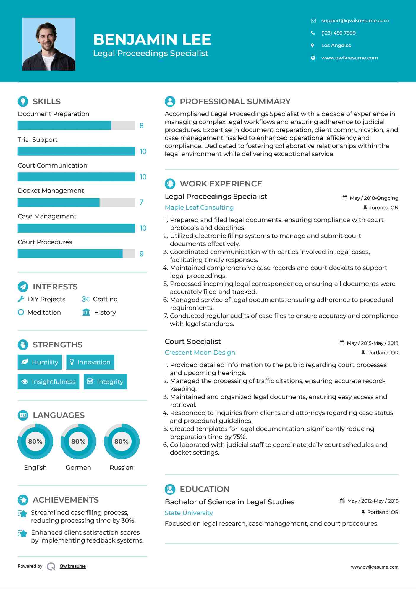 Legal Proceedings Specialist Resume Model