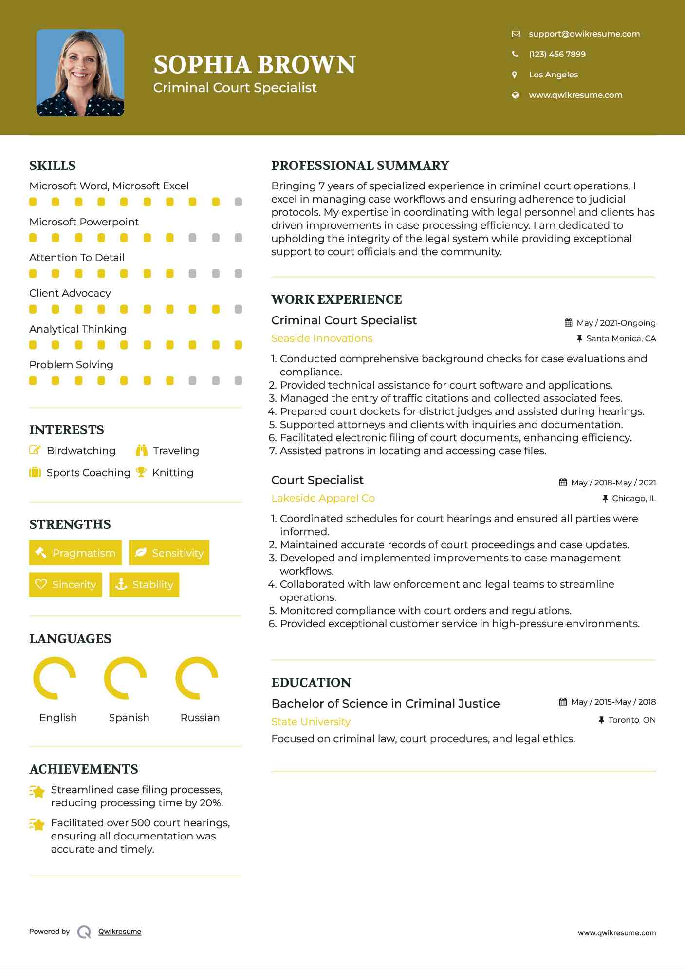 Criminal Court Specialist Resume Format