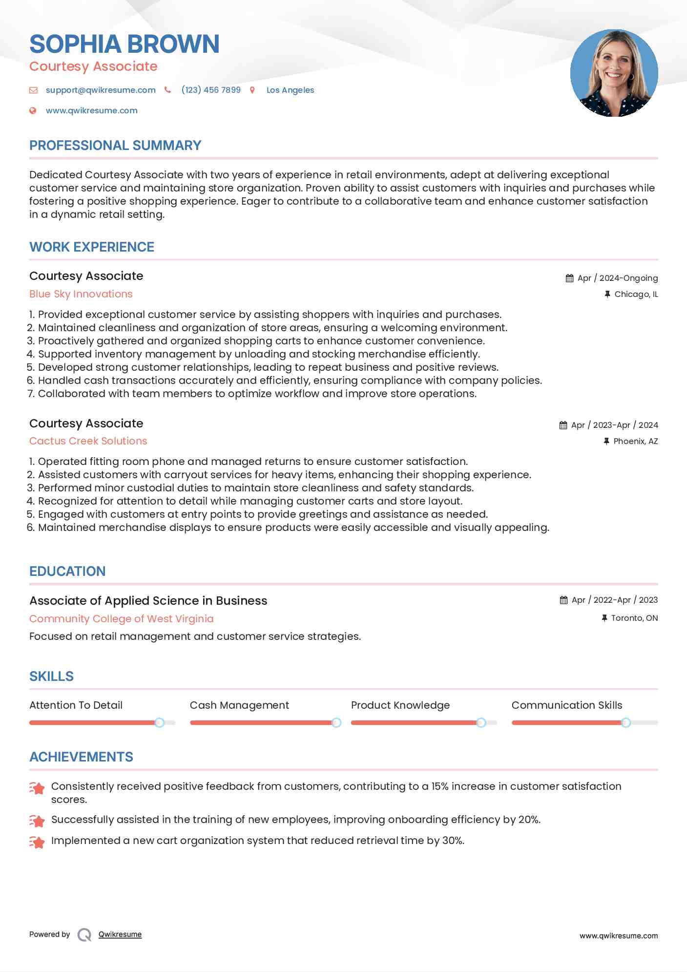 Courtesy Associate Resume Model
