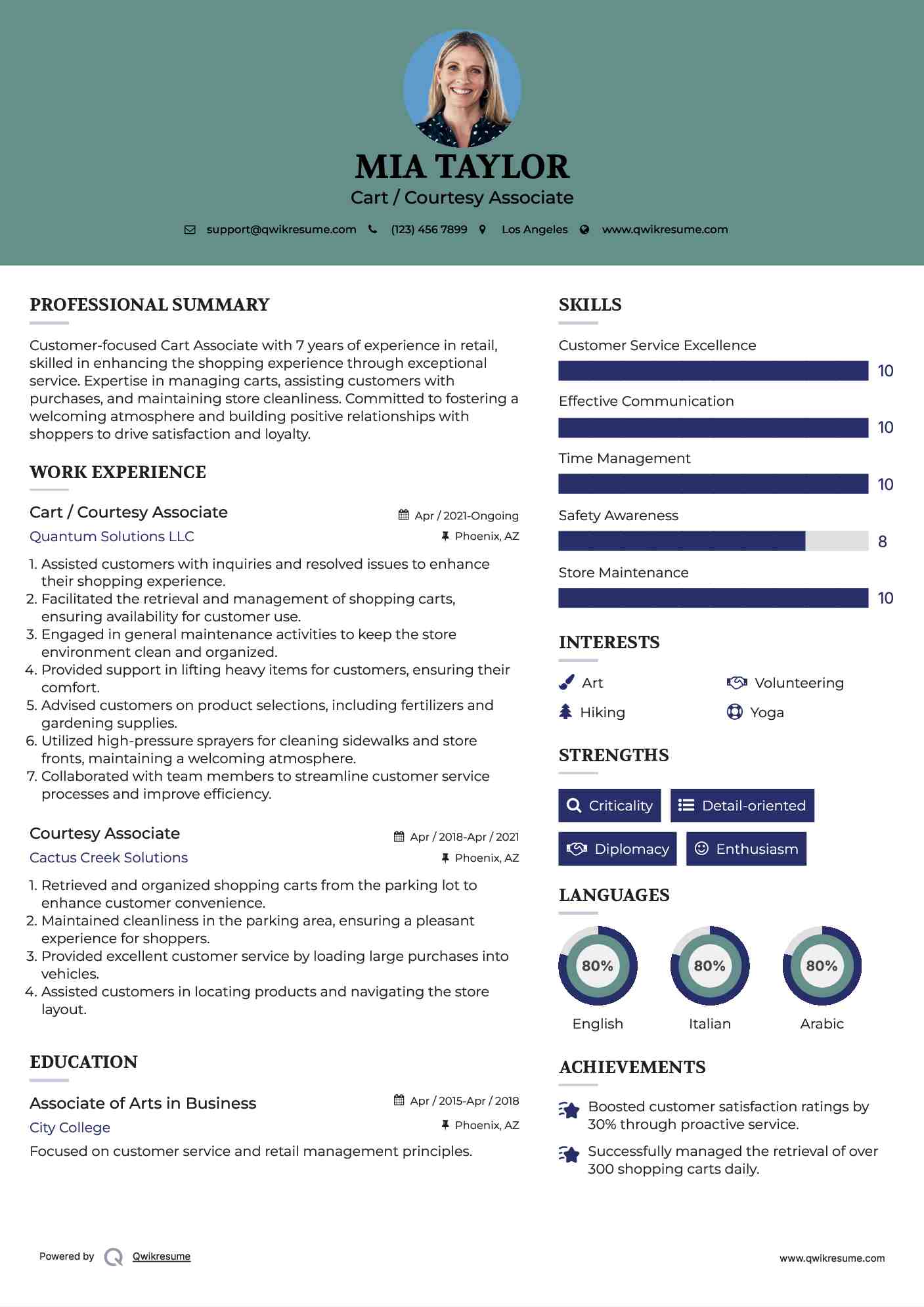 Cart / Courtesy Associate
 Resume Template