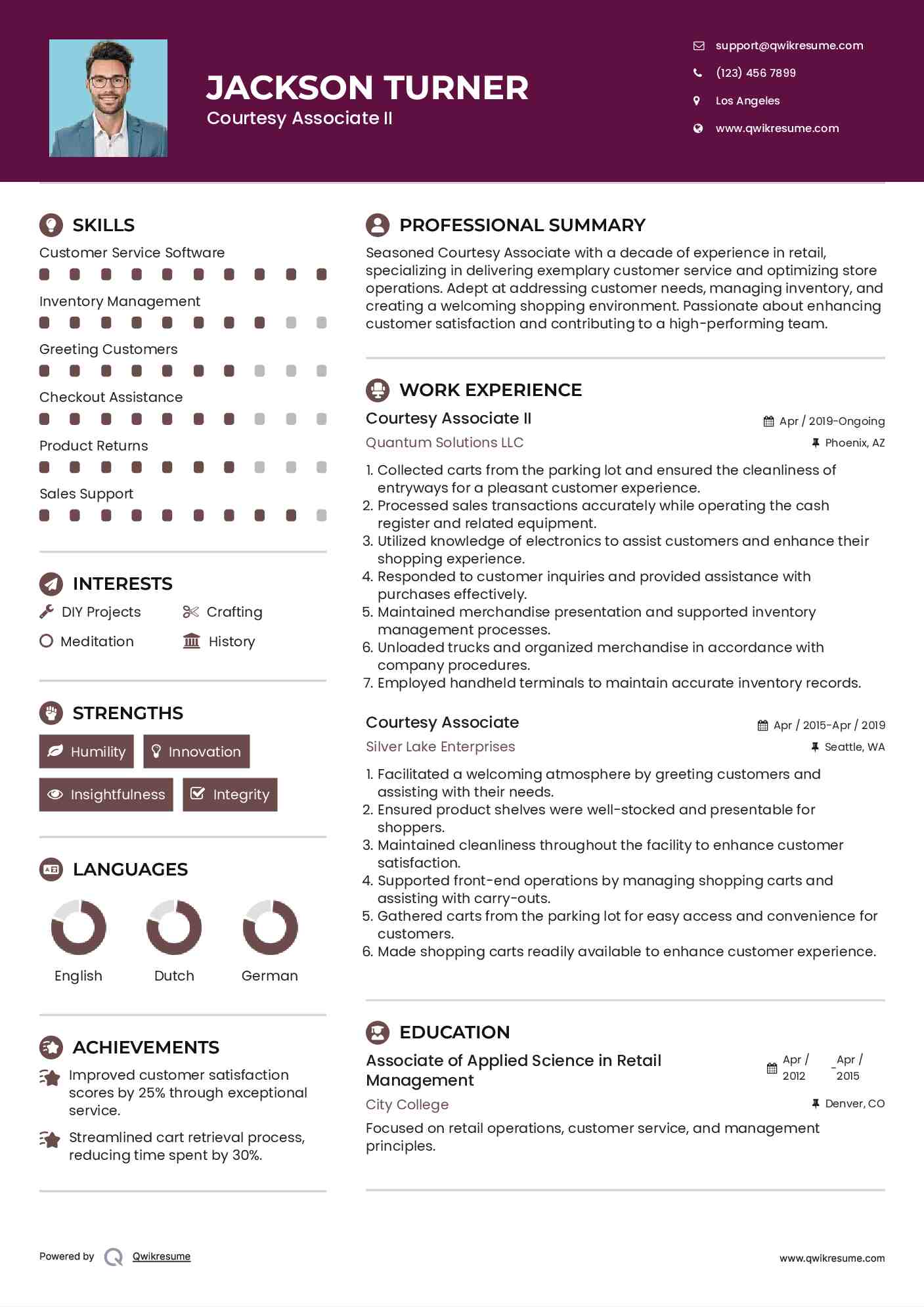 Courtesy Associate II Resume Sample