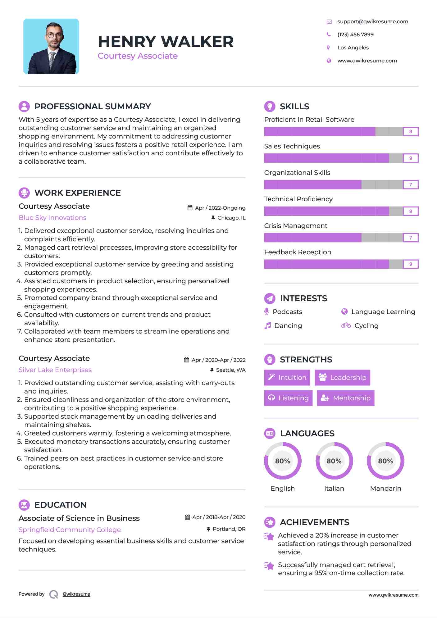 Courtesy Associate Resume Model