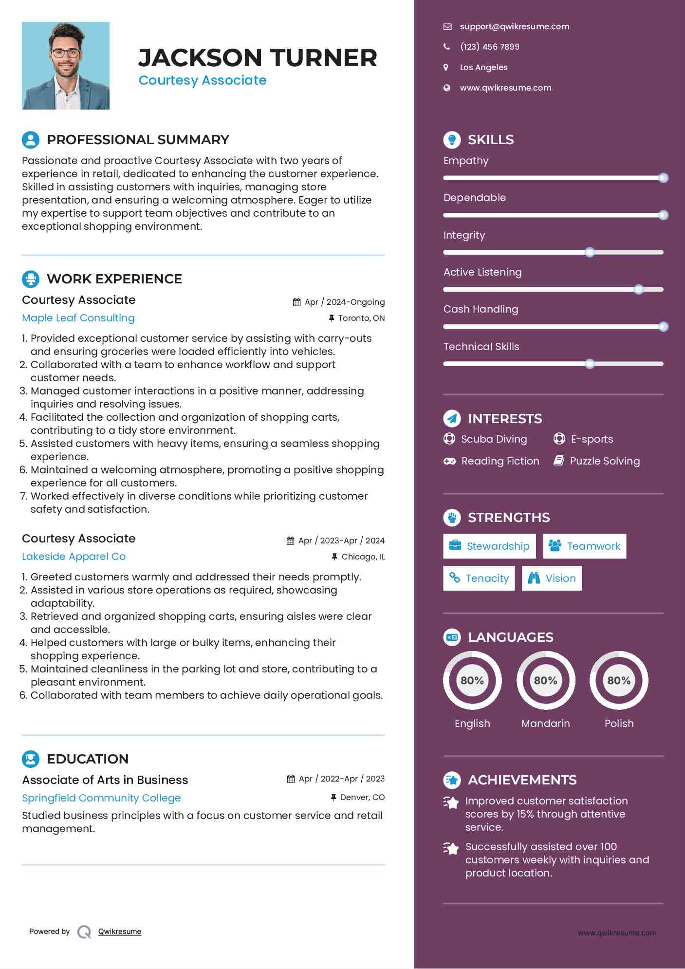Courtesy Associate Resume Format