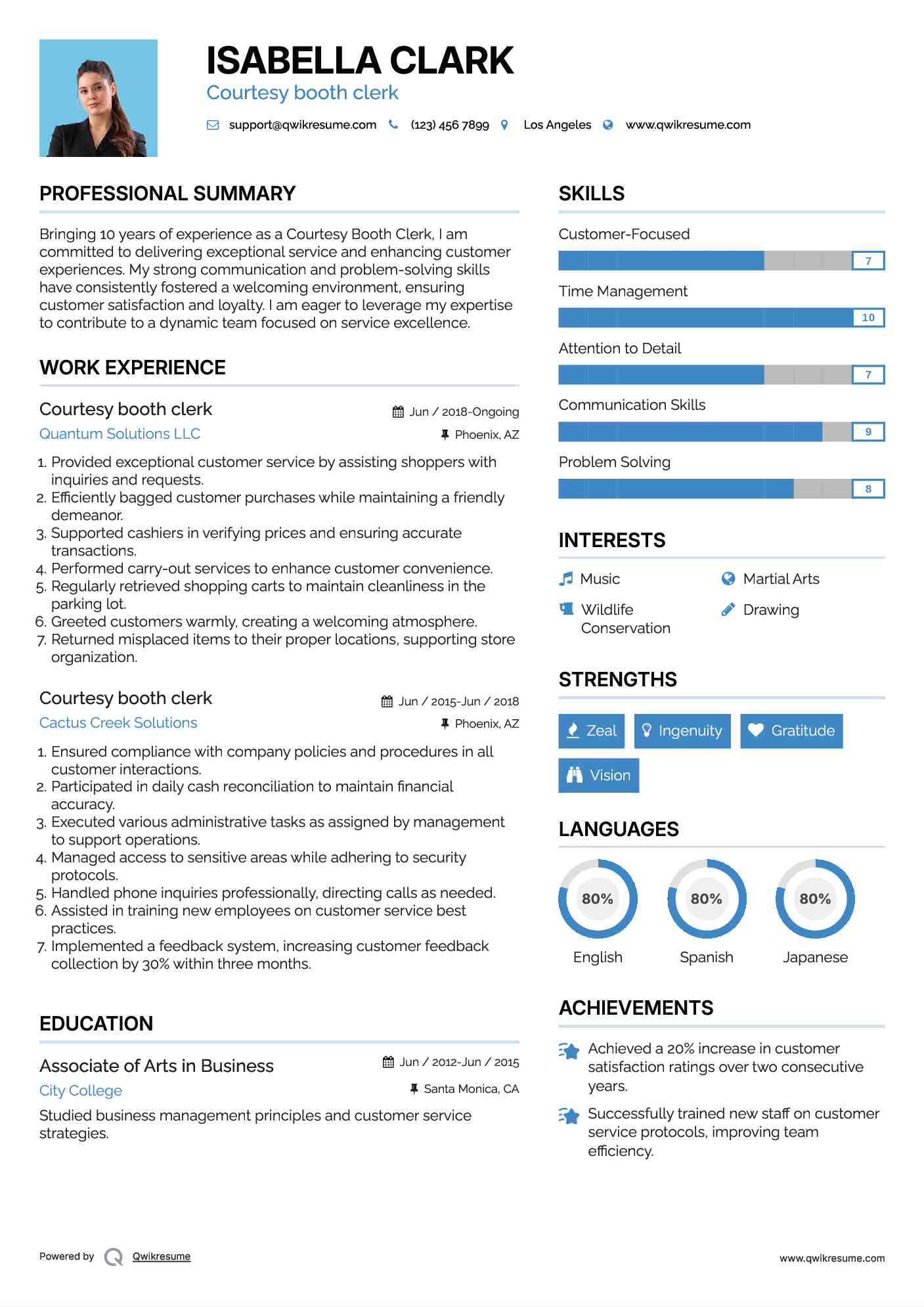 Courtesy booth clerk Resume Example