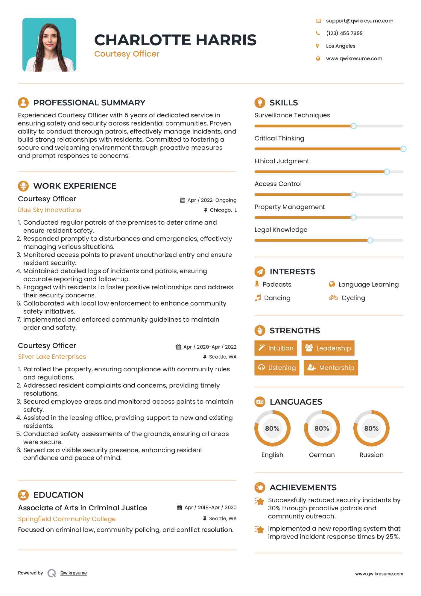 Courtesy Officer Resume Sample