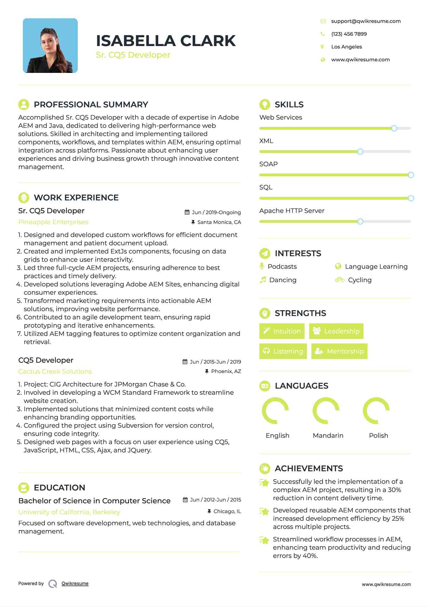 Sr. CQ5 Developer Resume Example