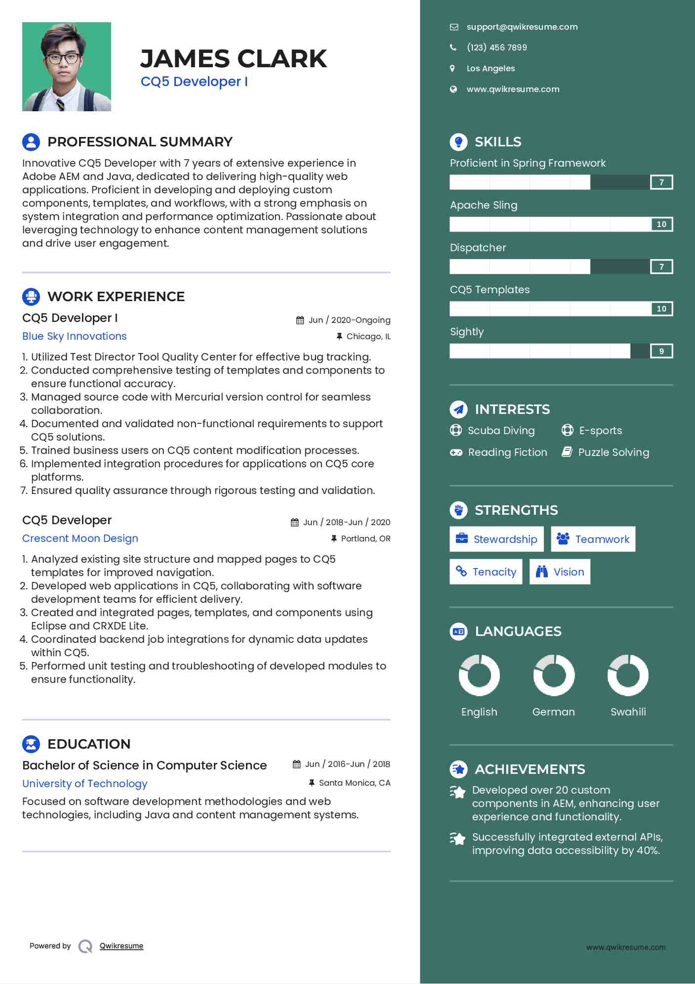 CQ5 Developer I Resume Model