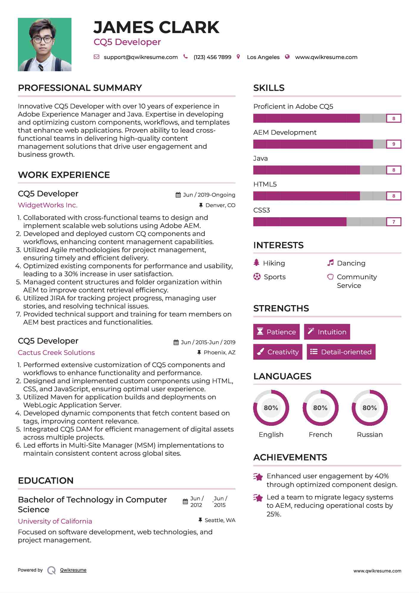 CQ5 Developer Resume Example