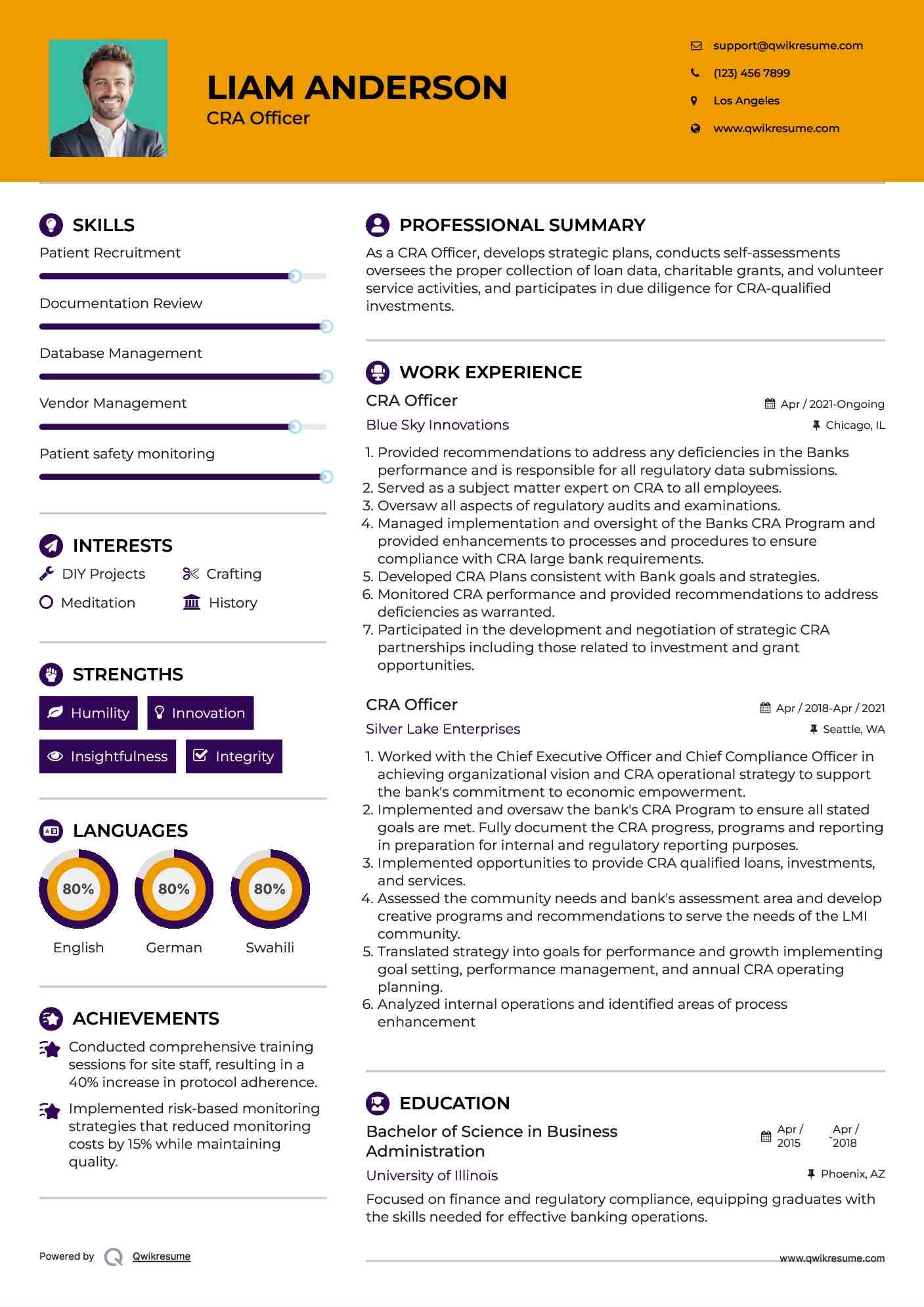 CRA Officer Resume Format