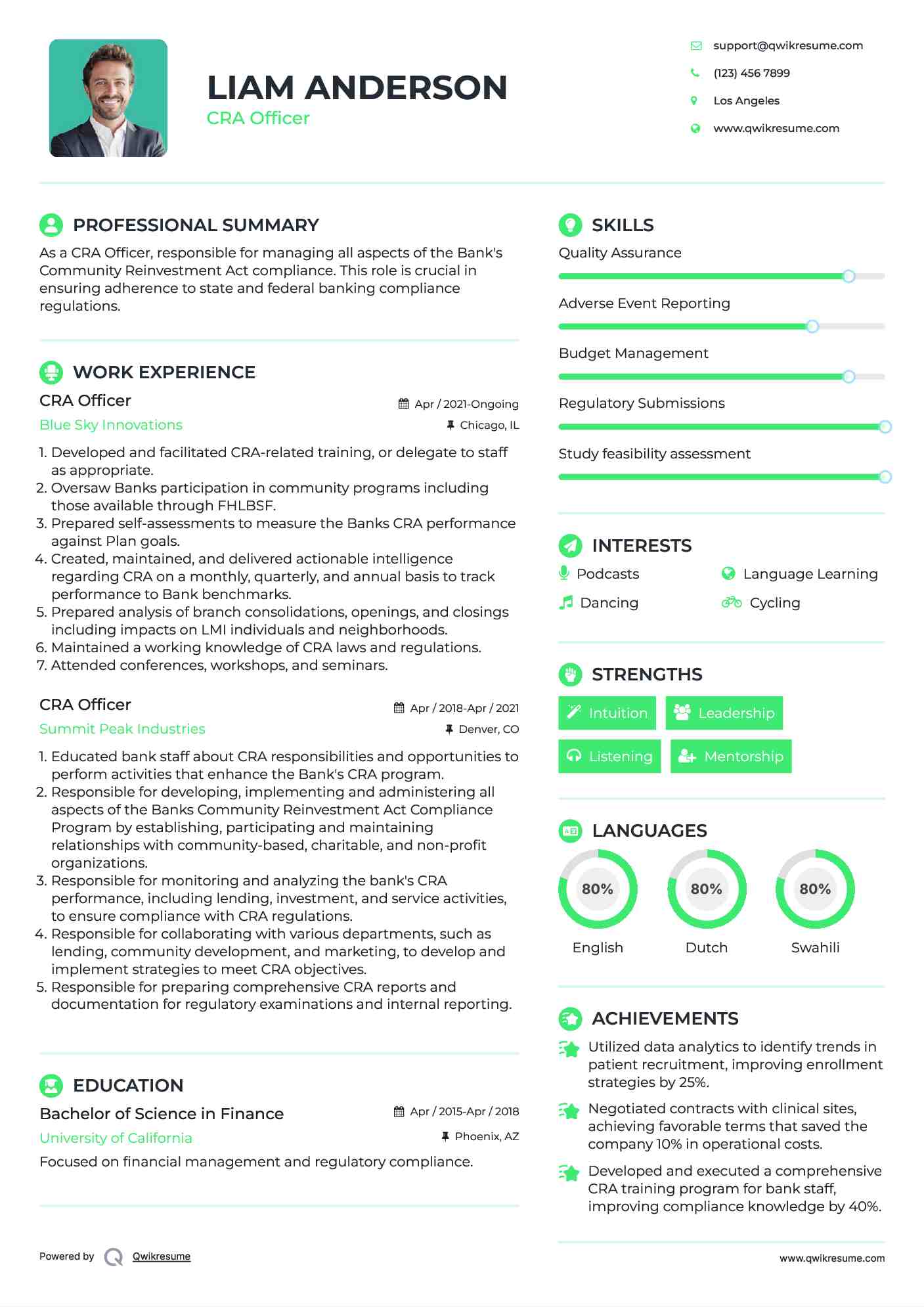 CRA Officer Resume Model