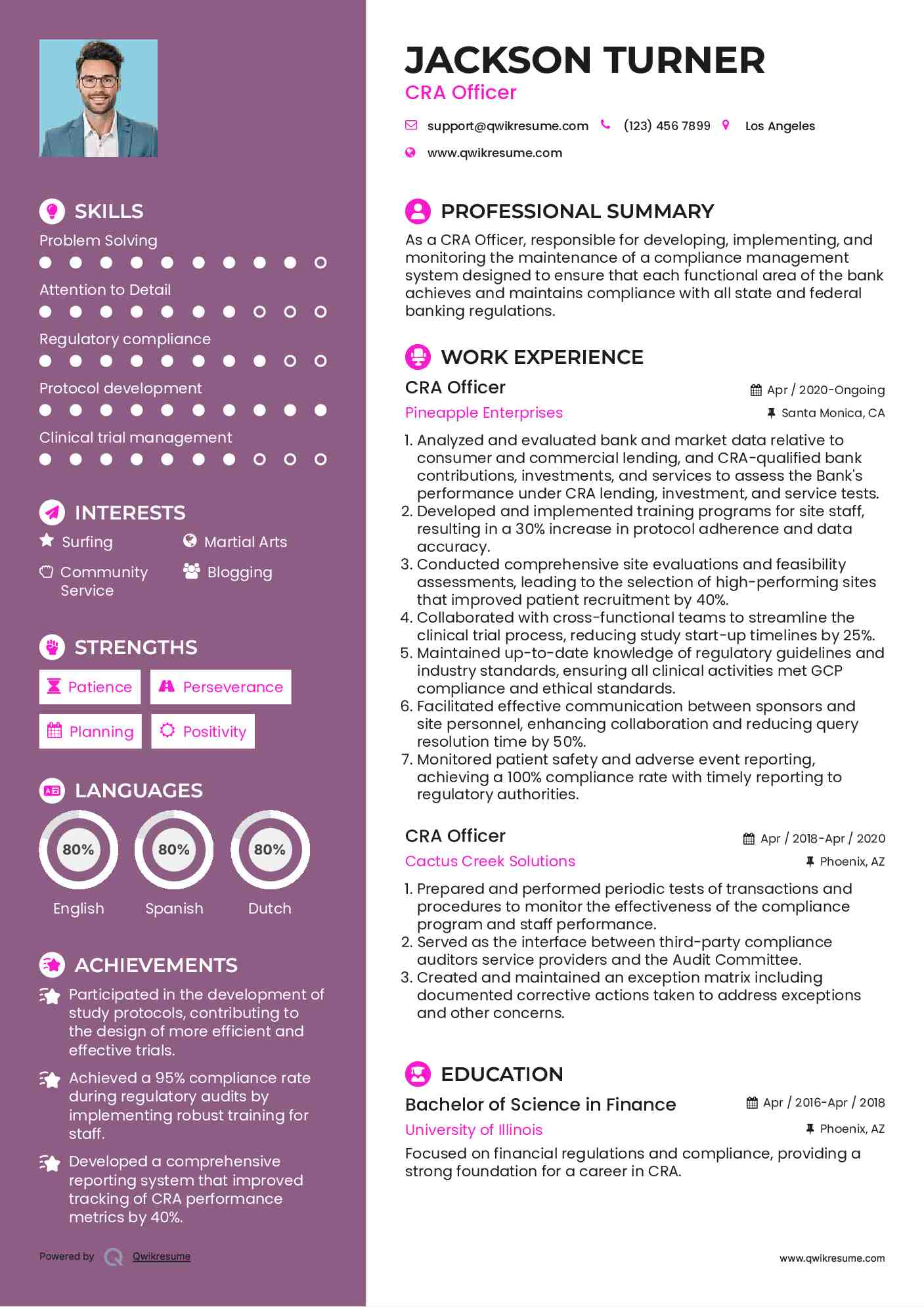 CRA Officer Resume Example